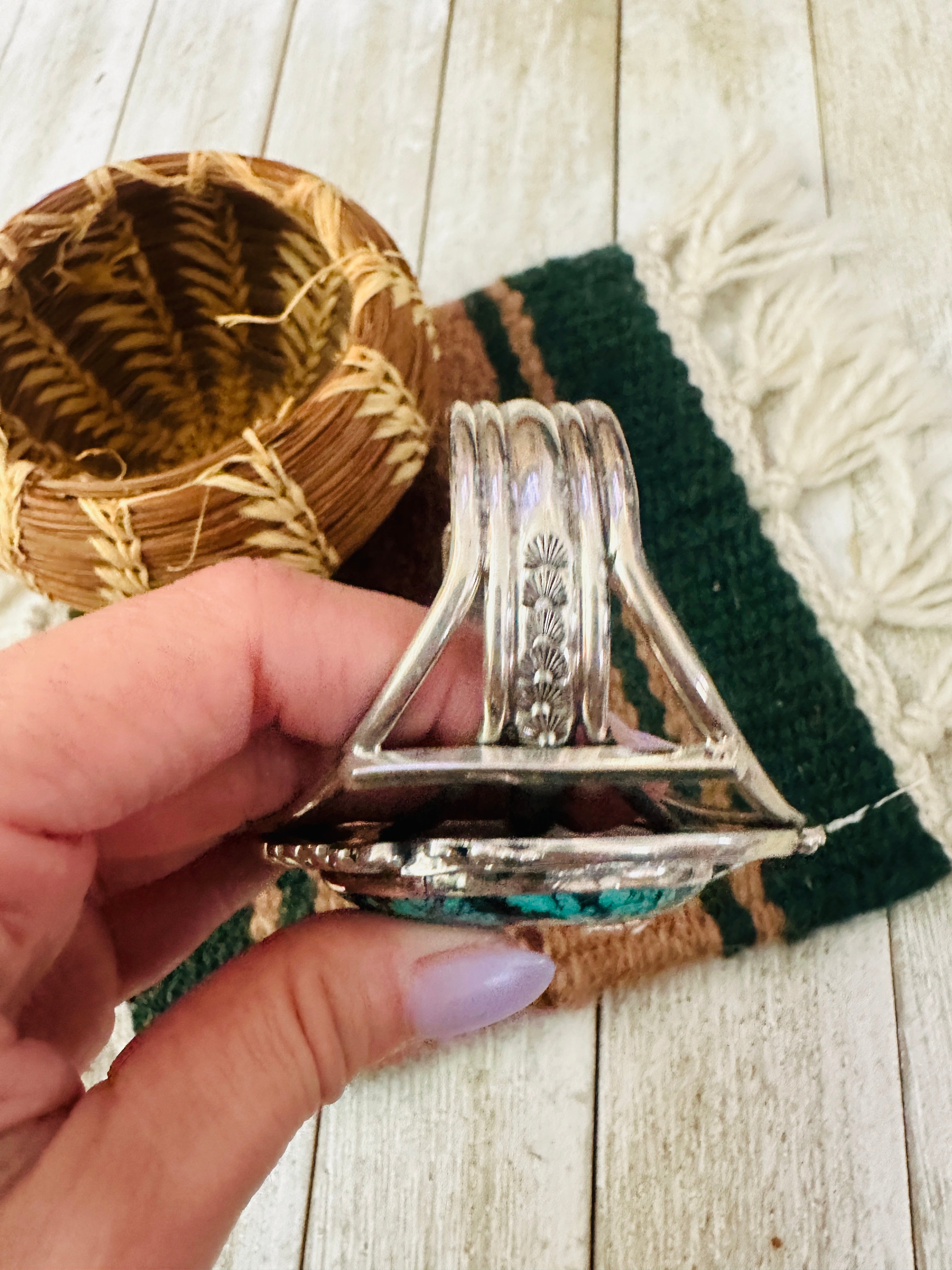 Handcrafted Old Pawn Tibetan Turquoise & Sterling Silver Cuff Bracelet