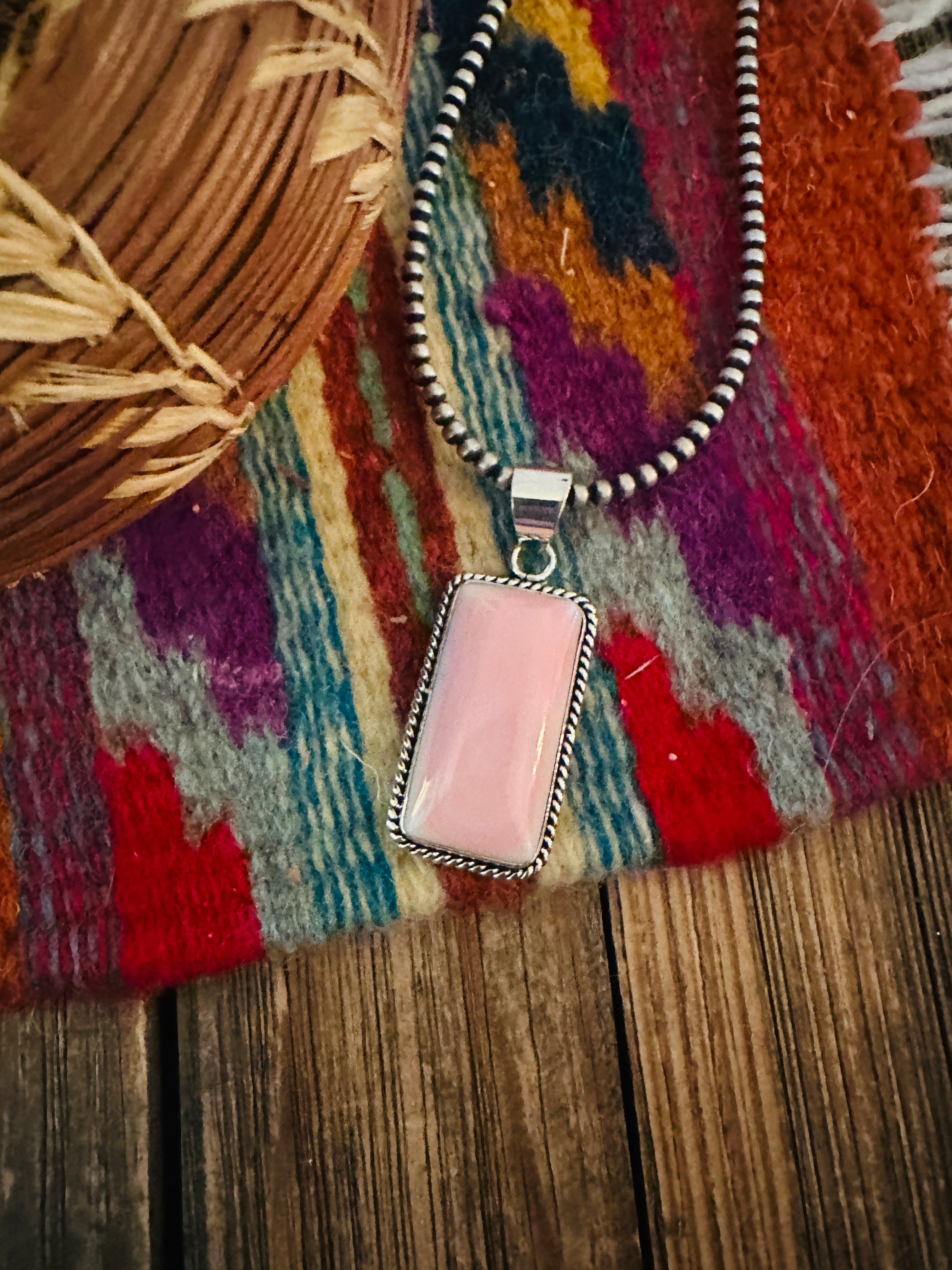 Navajo Queen Pink Conch Shell & Sterling Silver Pendant