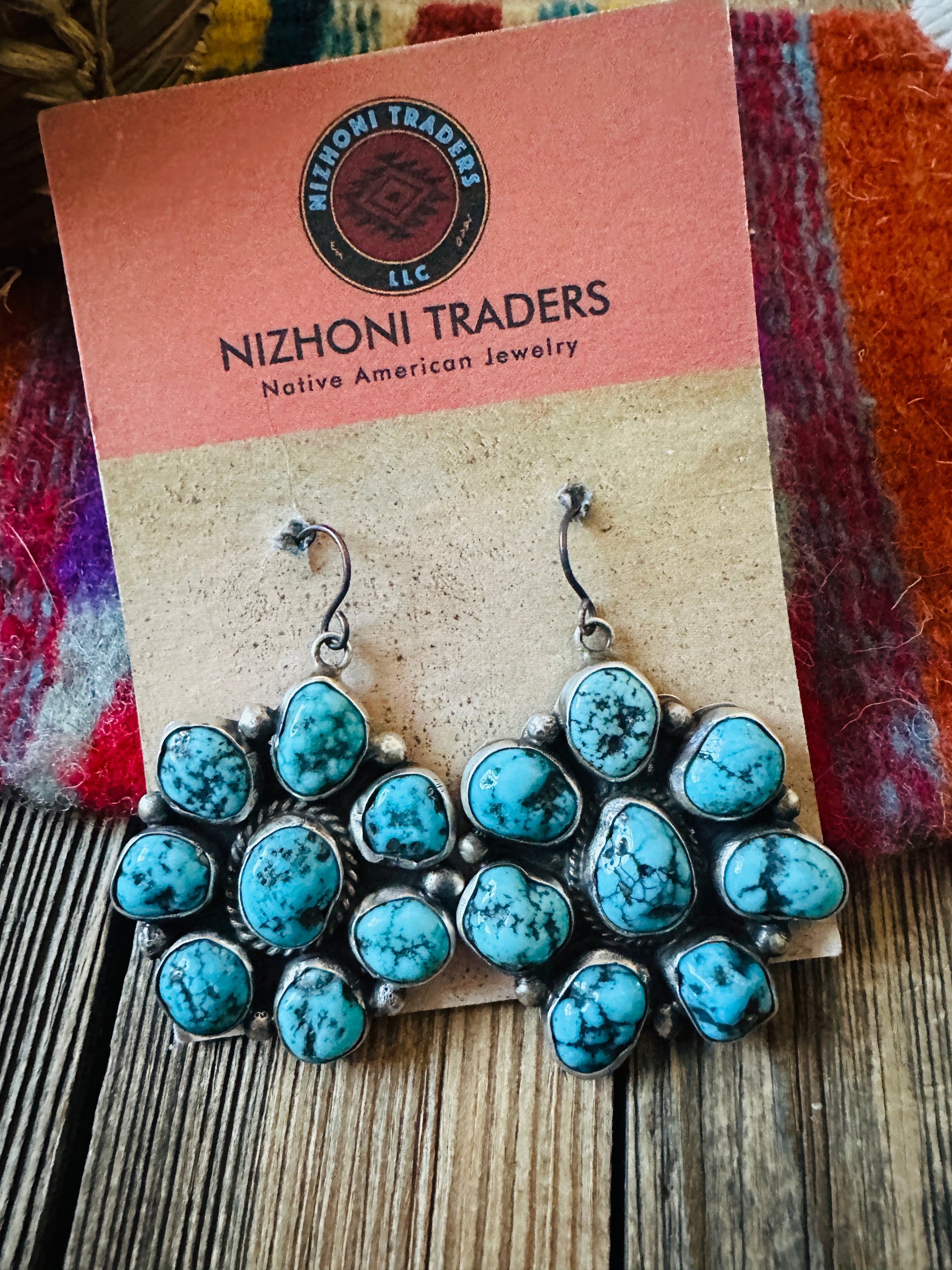 Handcrafted Kingman Web Turquoise & Sterling Silver Dangle Earrings by Eleanor Largo