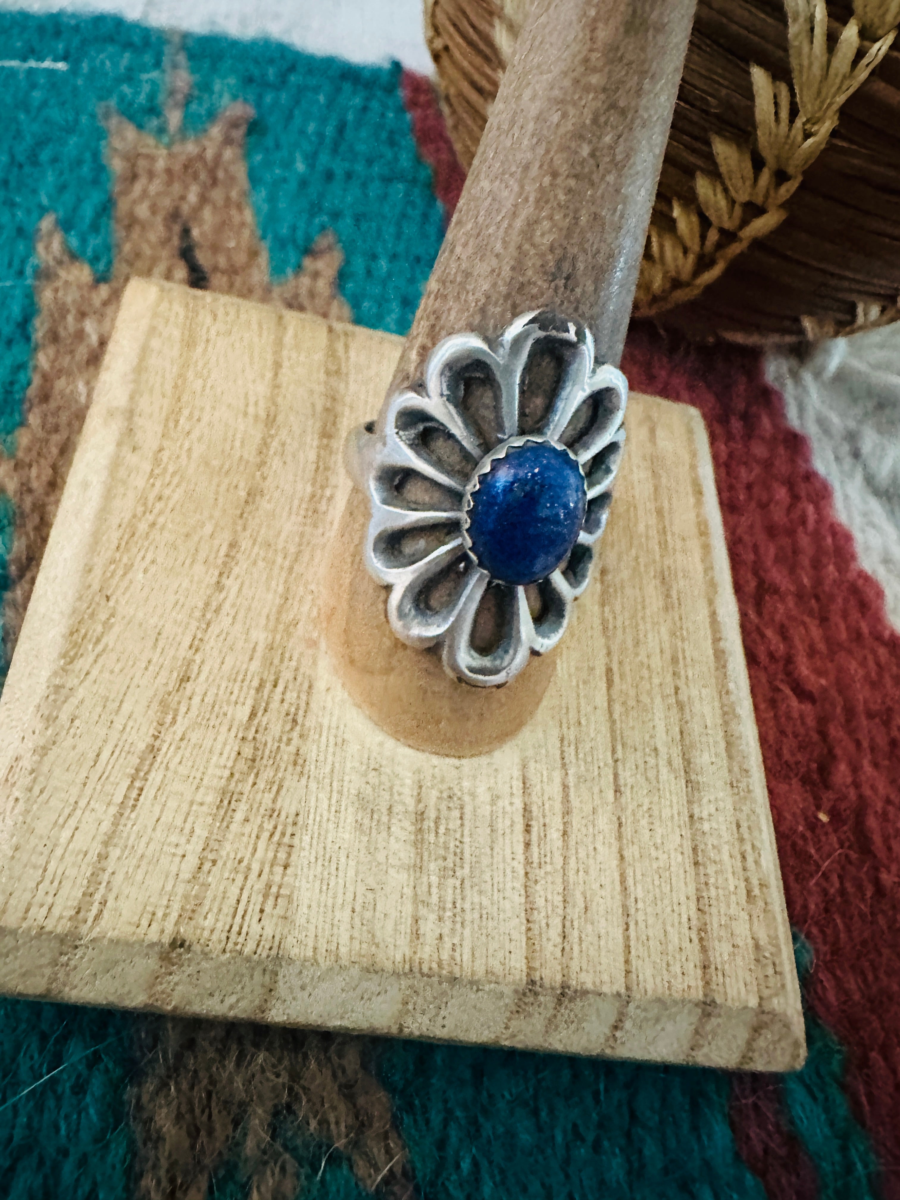 Navajo Sterling Silver & Lapis Flower Ring