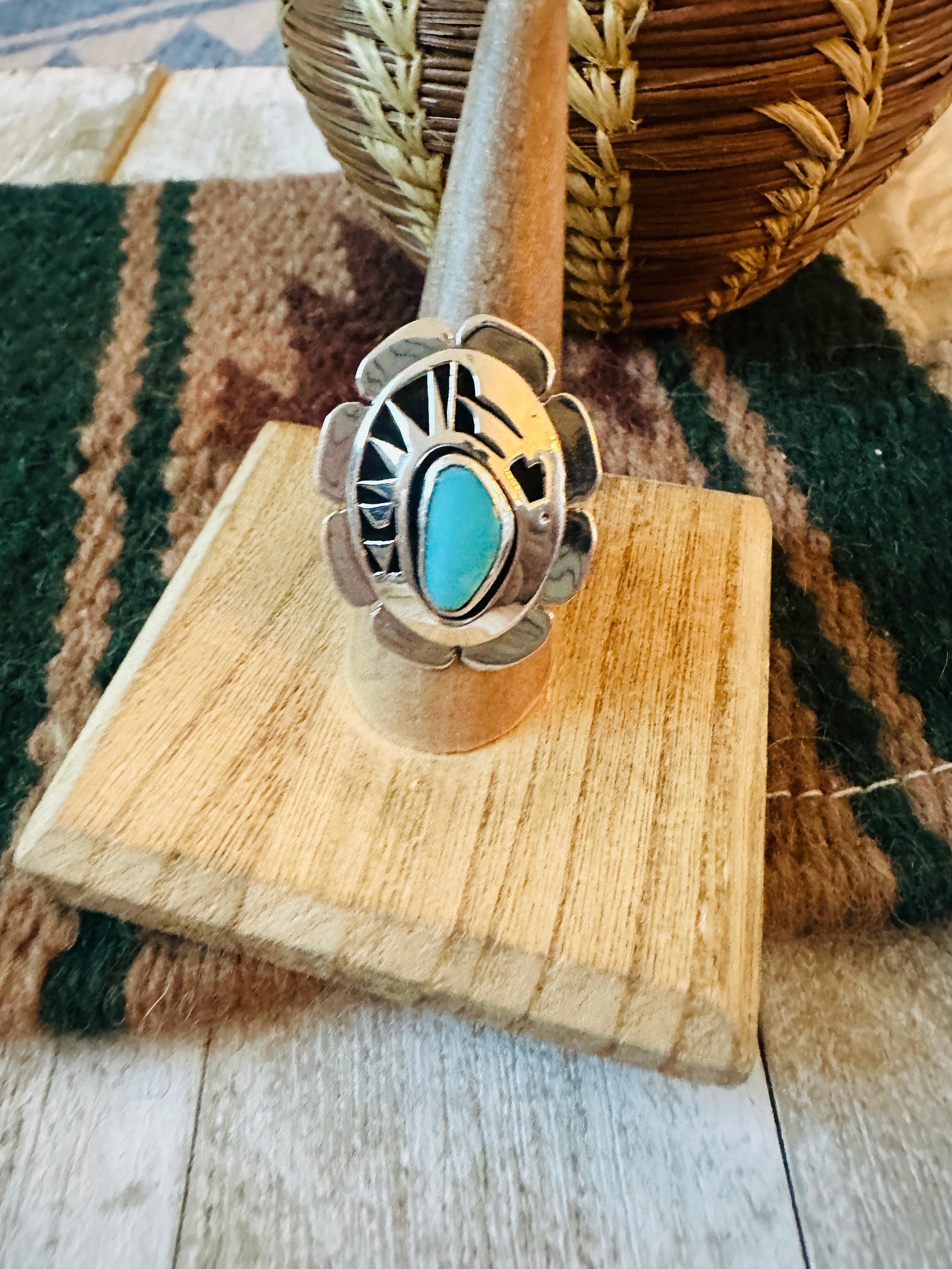 Navajo Sterling Silver & Turquoise Ring Size 8