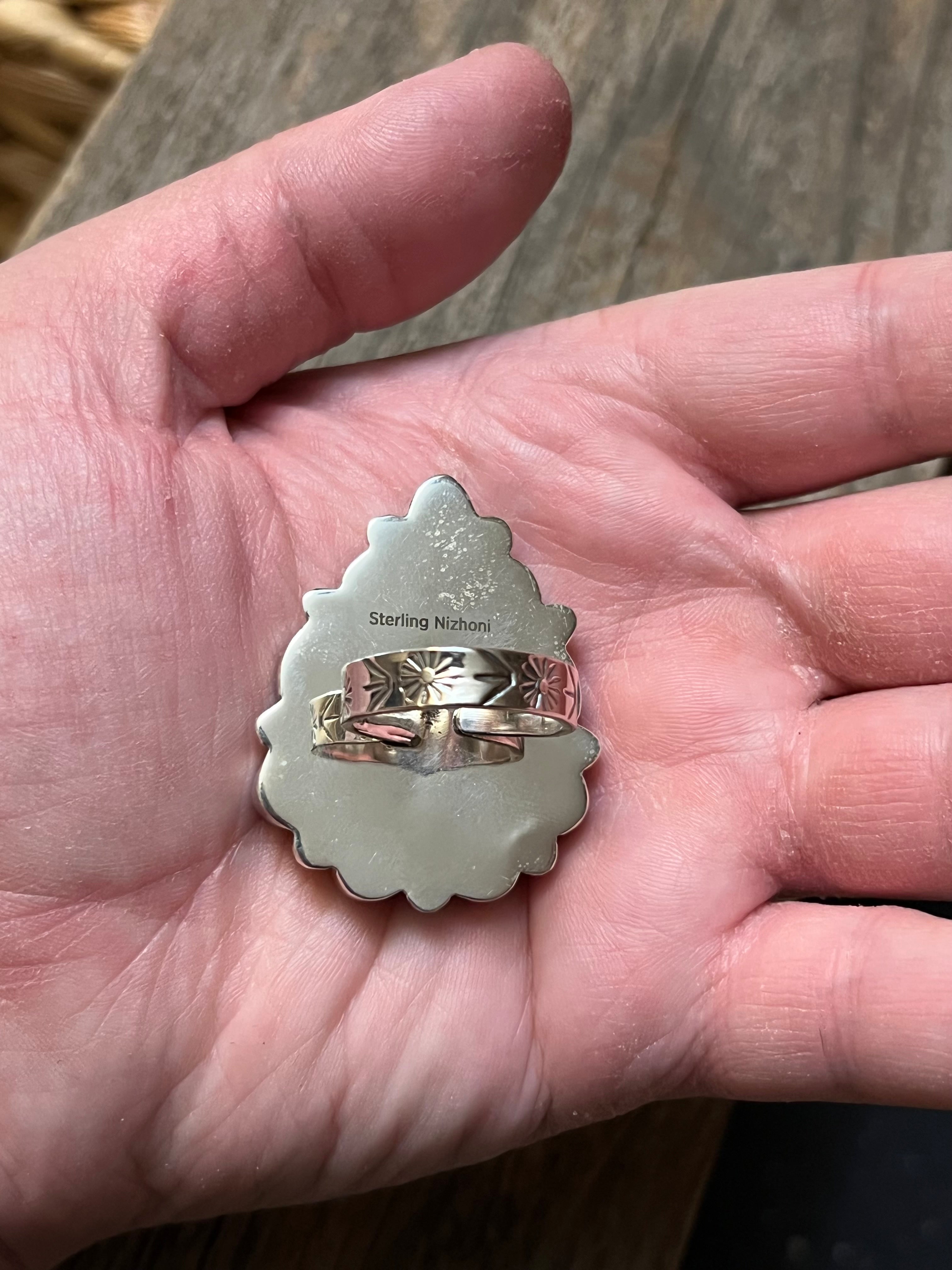 Handmade Palomino Turquoise Cluster Sterling Silver Adjustable Ring