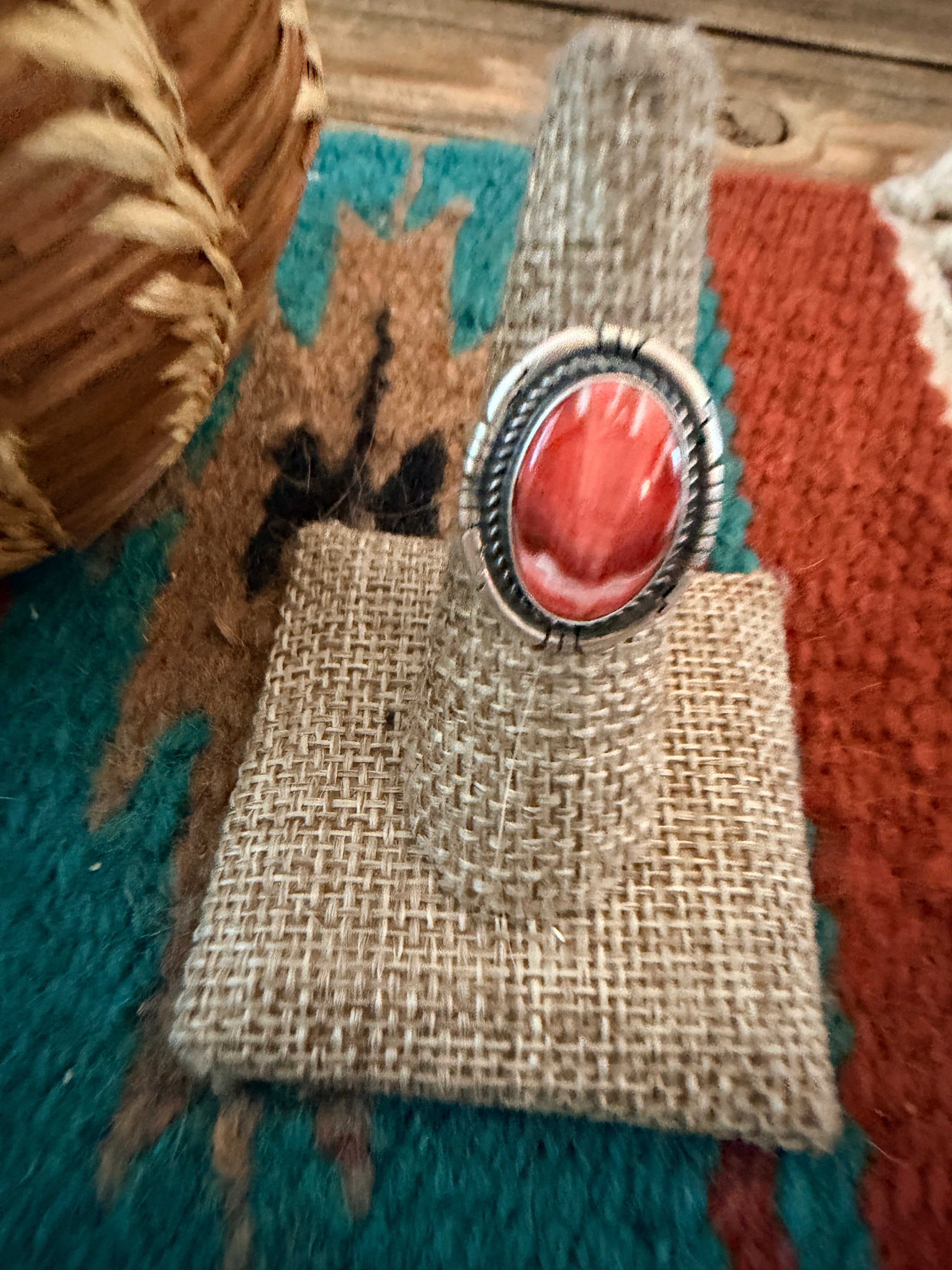 Handcrafted Red Spiny Oyster & Sterling Silver Ring Size 7.5