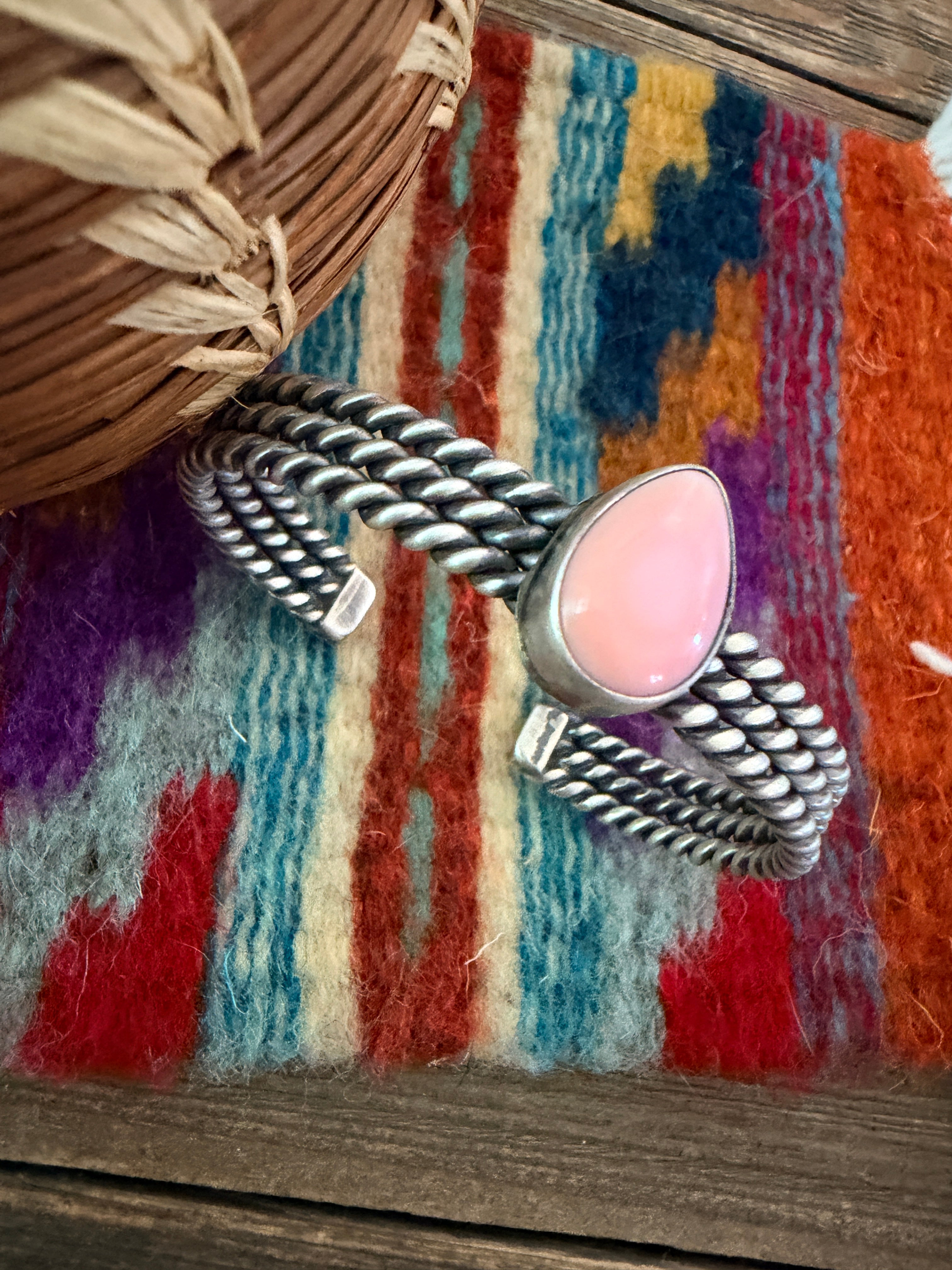 Handcrafted Queen Pink Conch & Sterling Silver Cuff Bracelet