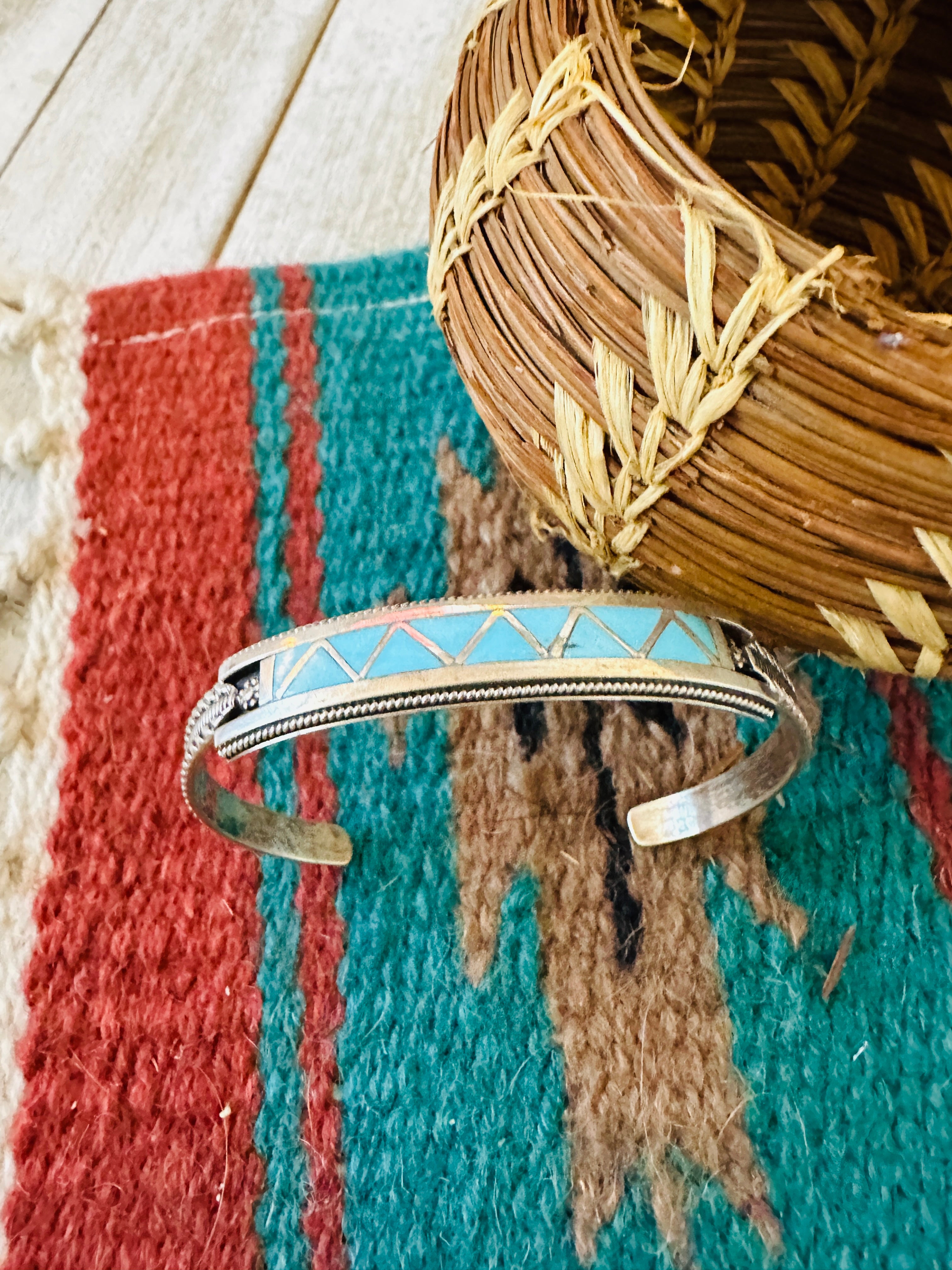 Handcrafted Sterling Silver & Turquoise Inlay Cuff Bracelet