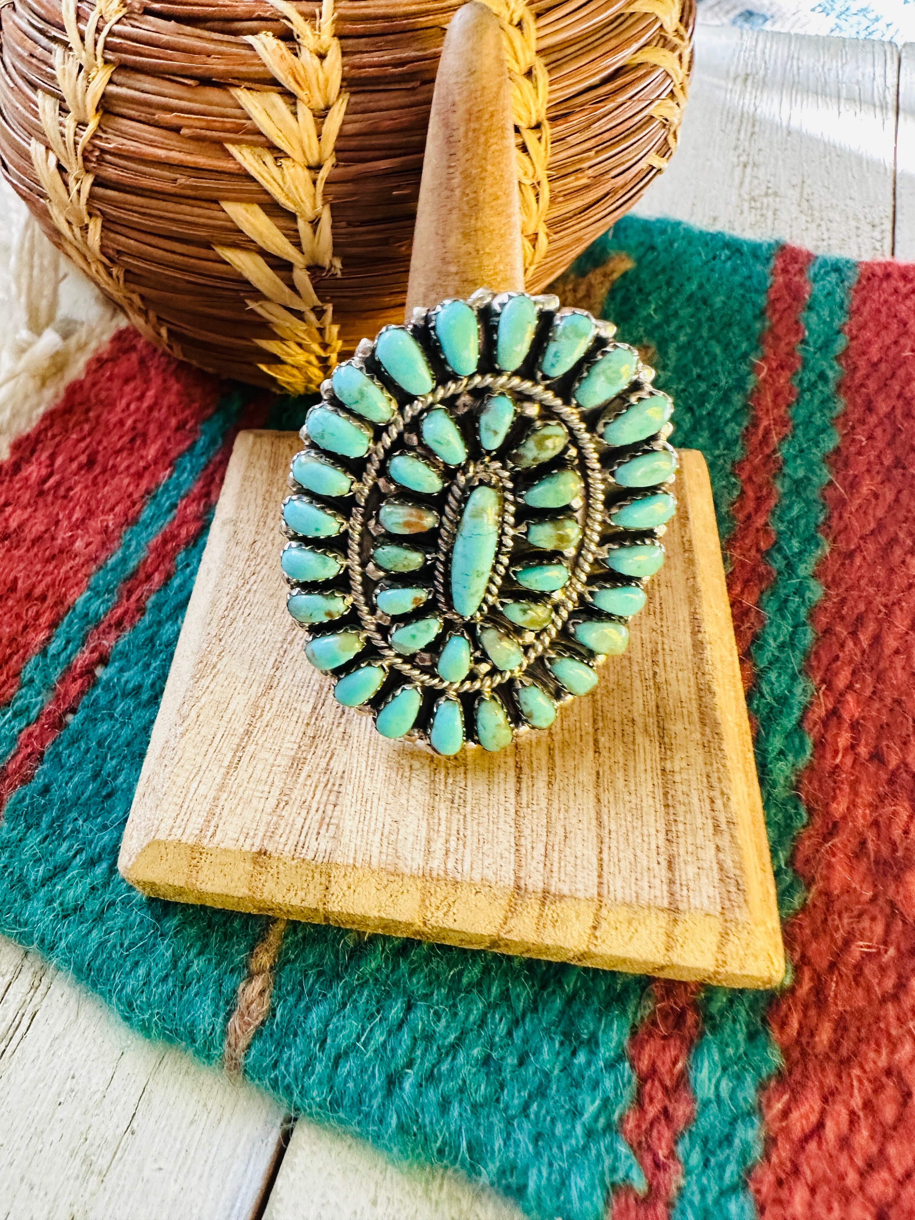 Navajo Turquoise & Sterling Silver Adjustable Cluster Ring