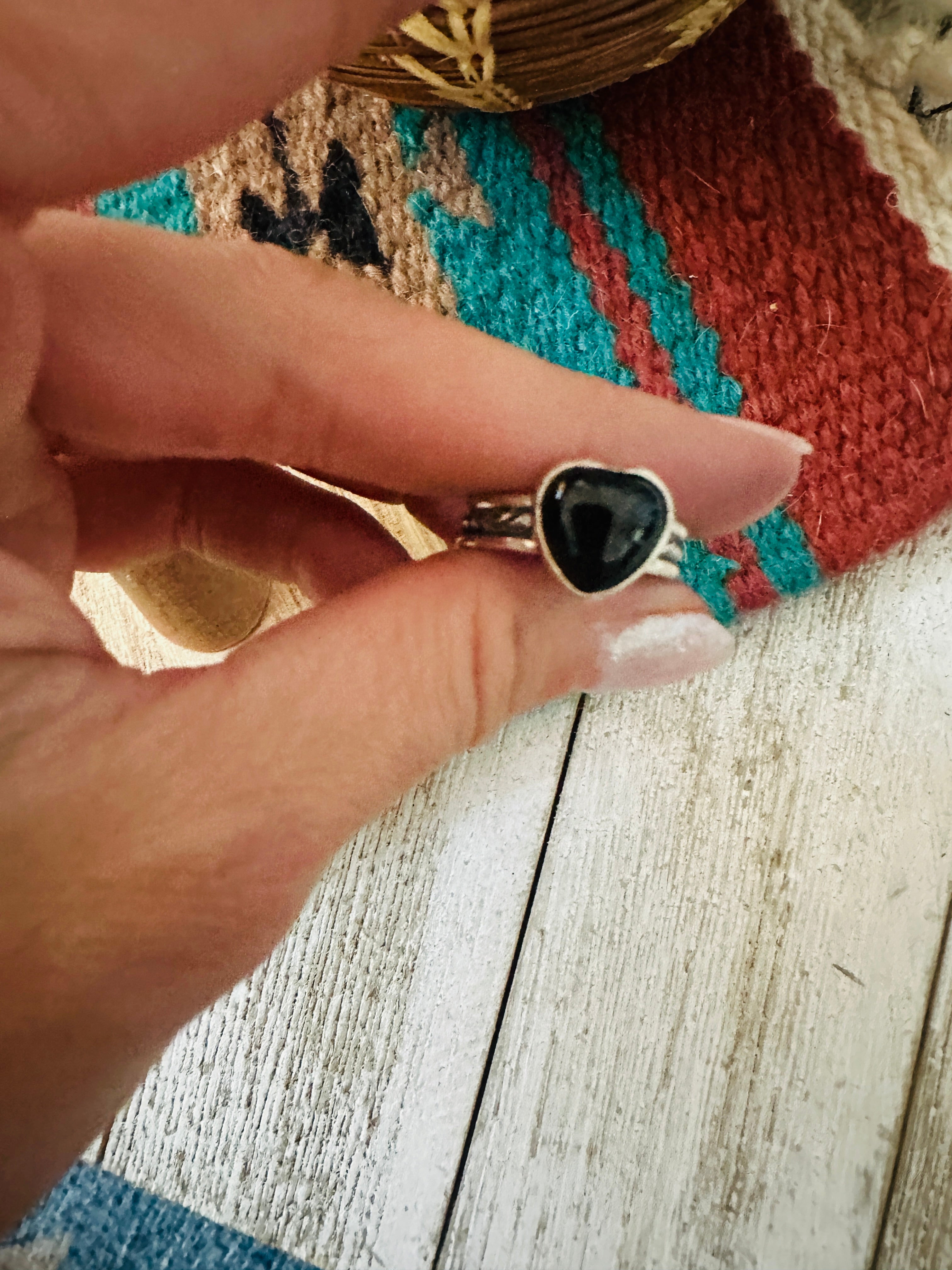 Navajo Black Onyx & Sterling Silver Heart Ring