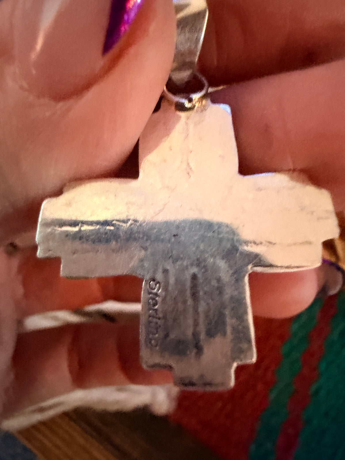 Old Pawn Handcrafted Inlay Turquoise & Sterling Silver Zia Cross Pendant