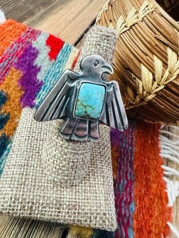 Handcrafted Turquoise and Sterling Silver Thunderbird Ring size 8 by Chimney Butte