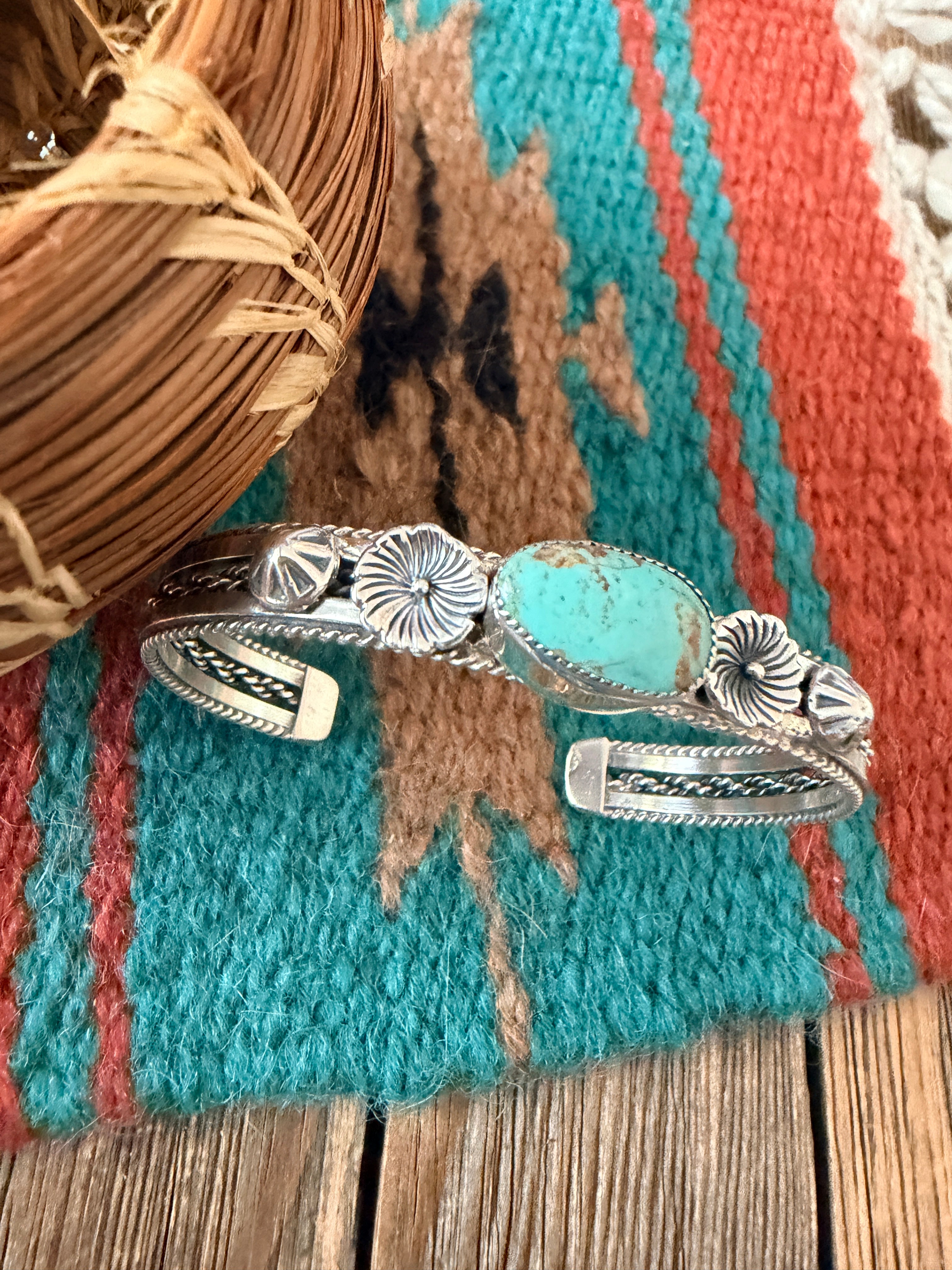 Handcrafted Sterling Silver & Turquoise Flower Cuff Bracelet