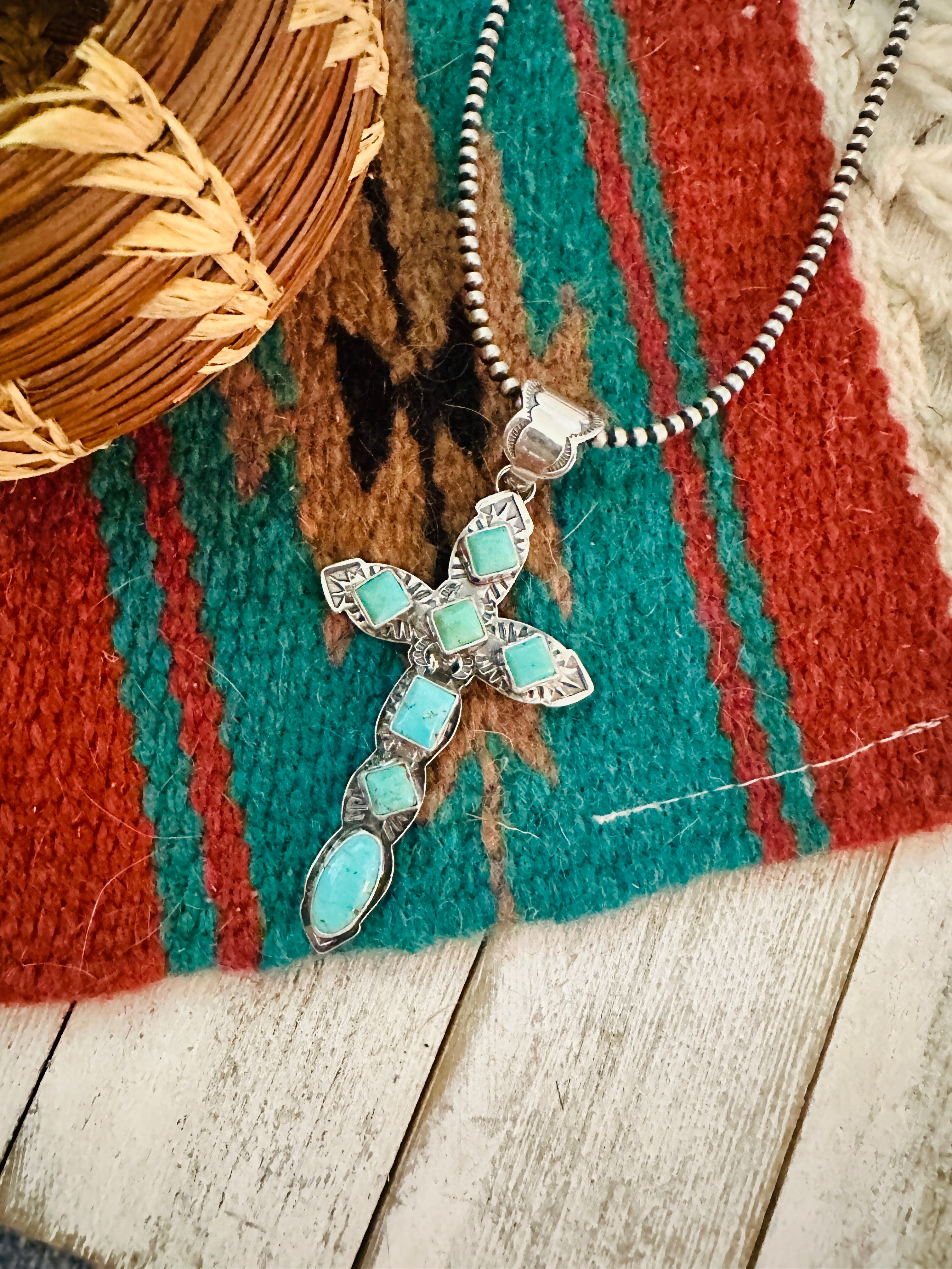 Navajo Sterling Silver & Turquoise Cross Pendant