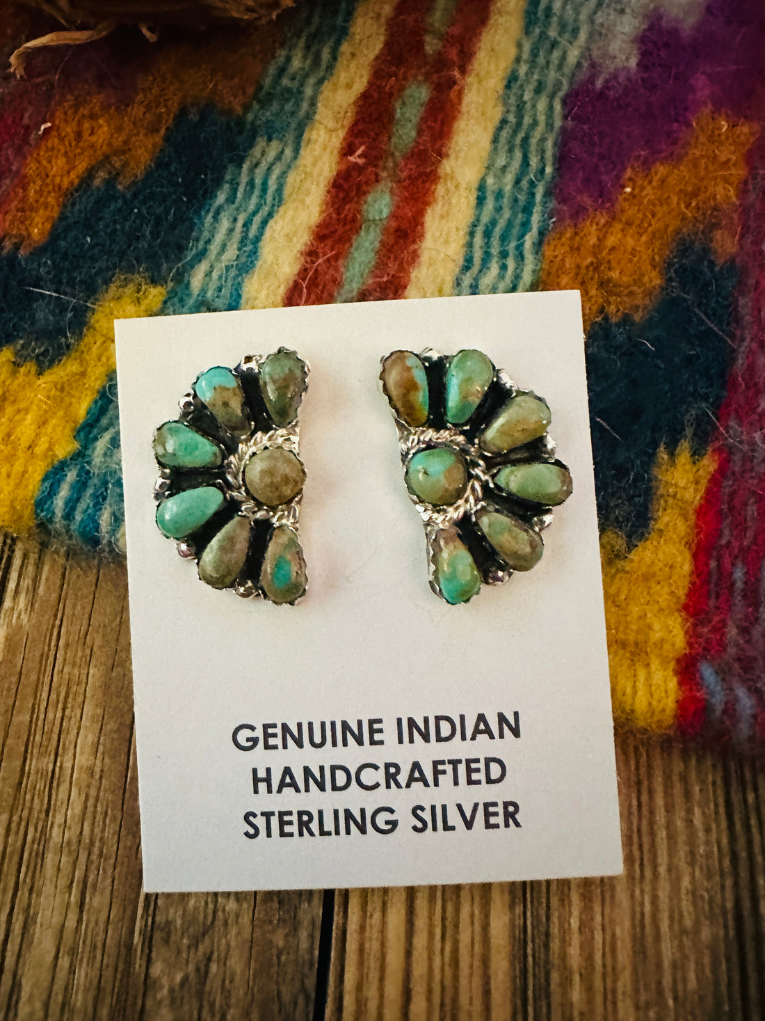 Handcrafted Turquoise & Sterling Silver Cluster Post Earrings