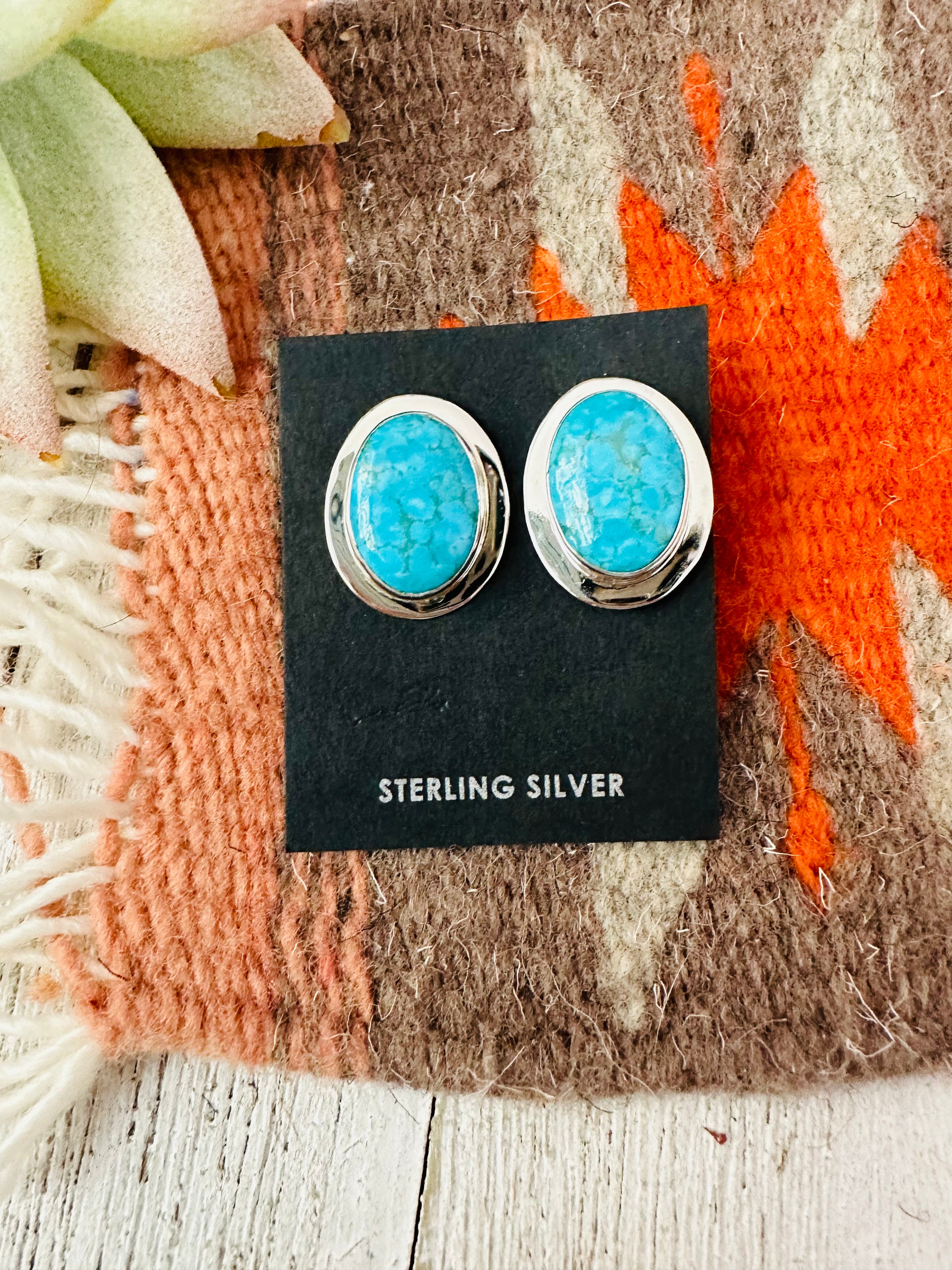 Navajo Turquoise and Sterling Silver Oval Post Earrings