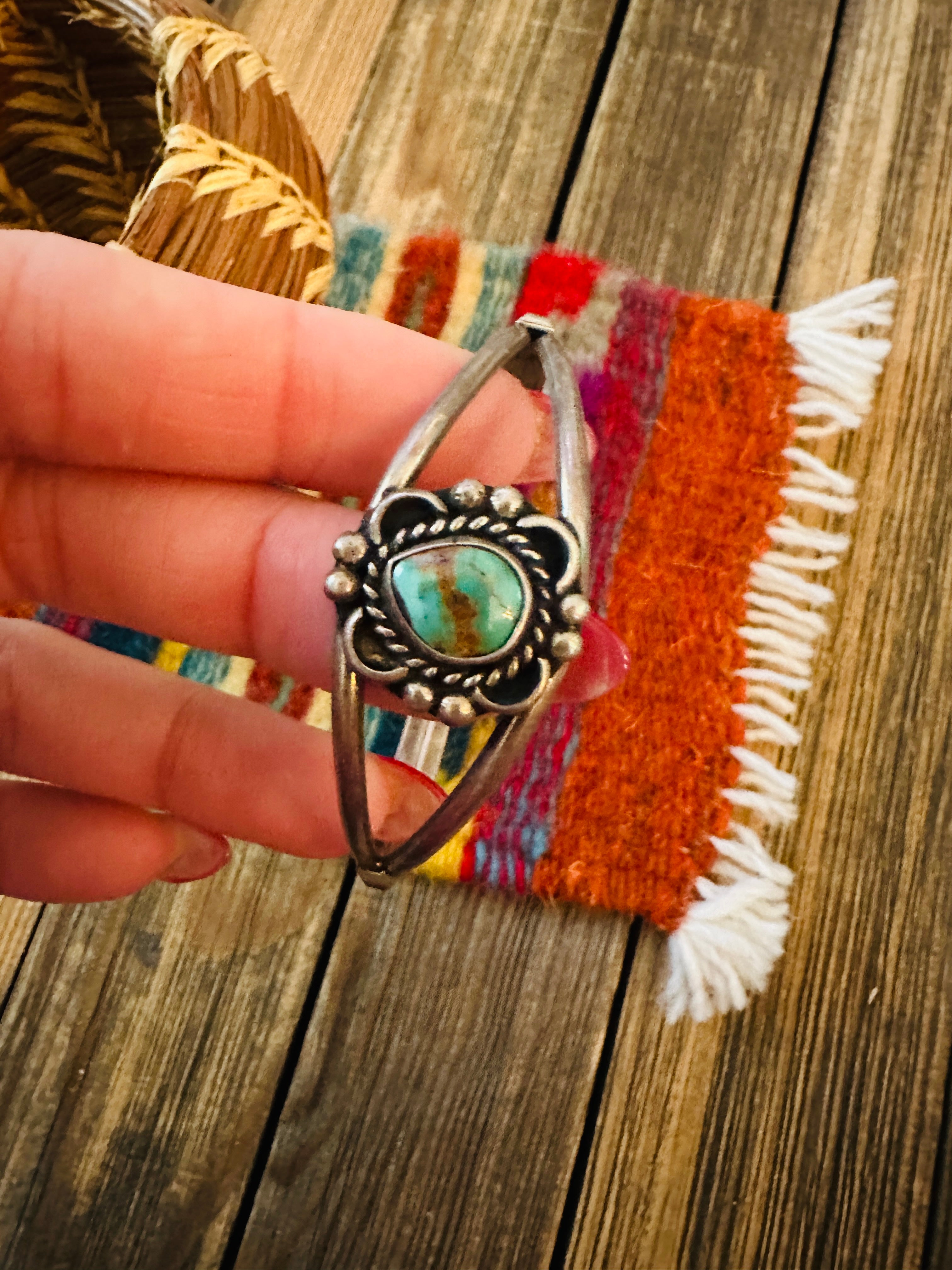 Handcrafted Old Pawn Sterling Silver & Turquoise Cuff Bracelet