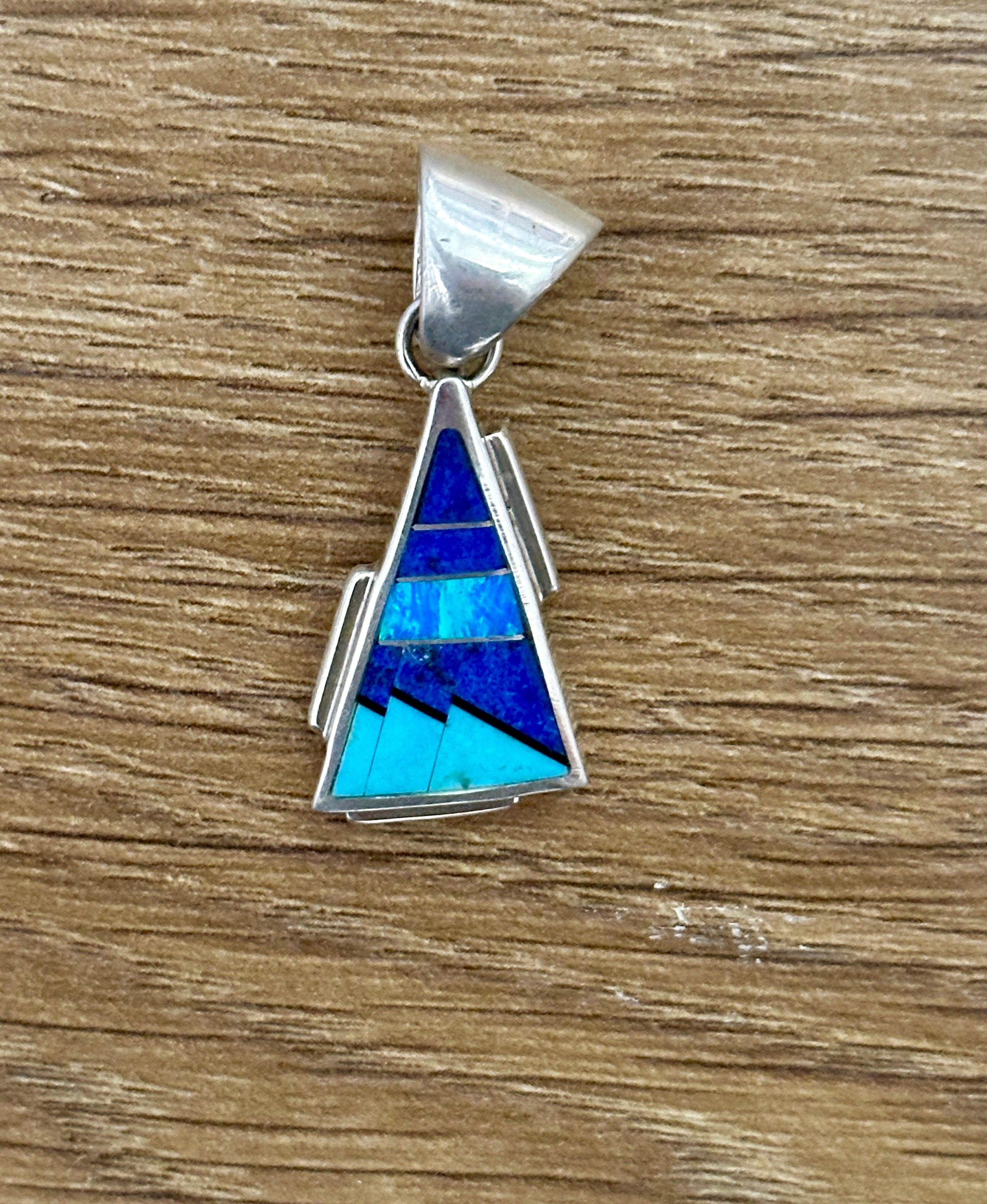 Handcrafted Lapis Turquoise Blue Opal Triangle Pendant 1.5”