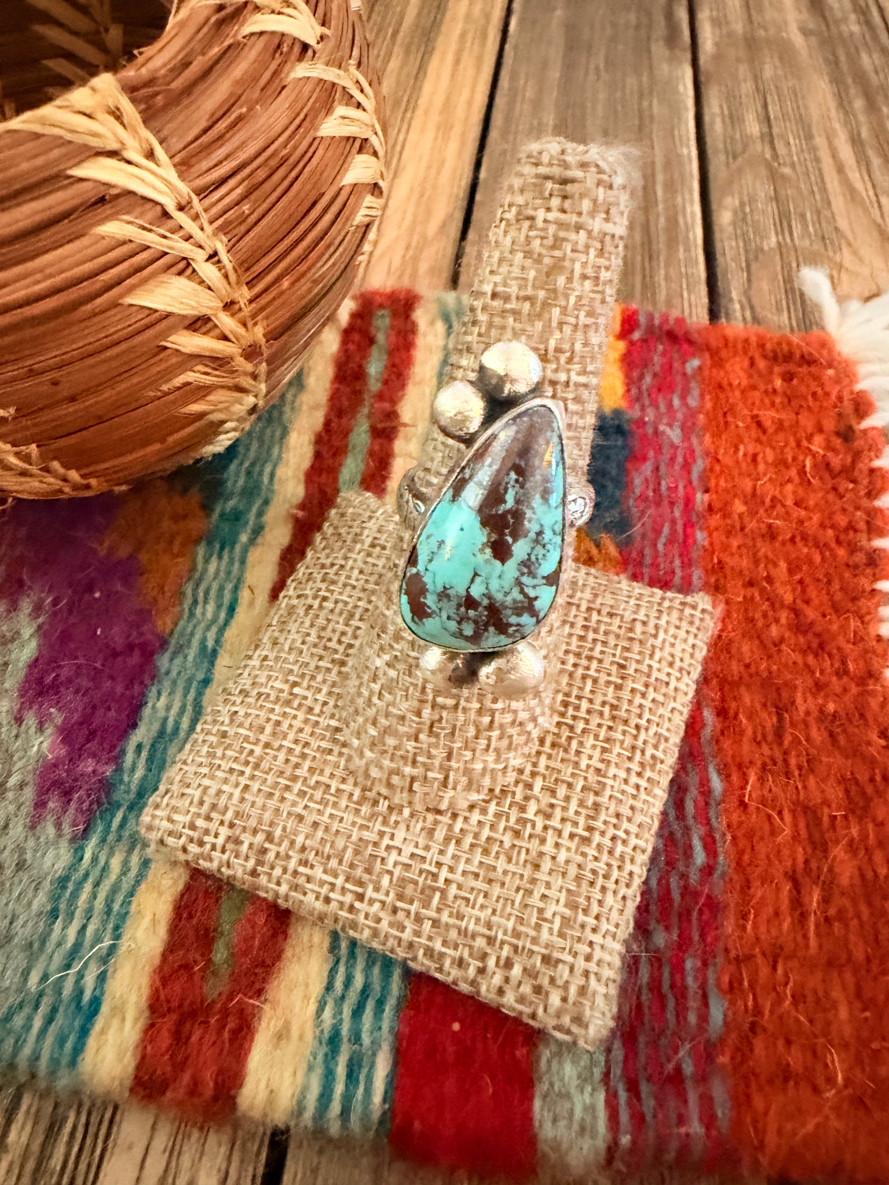 Handmade Sterling Silver and Turquoise Adjustable Ring