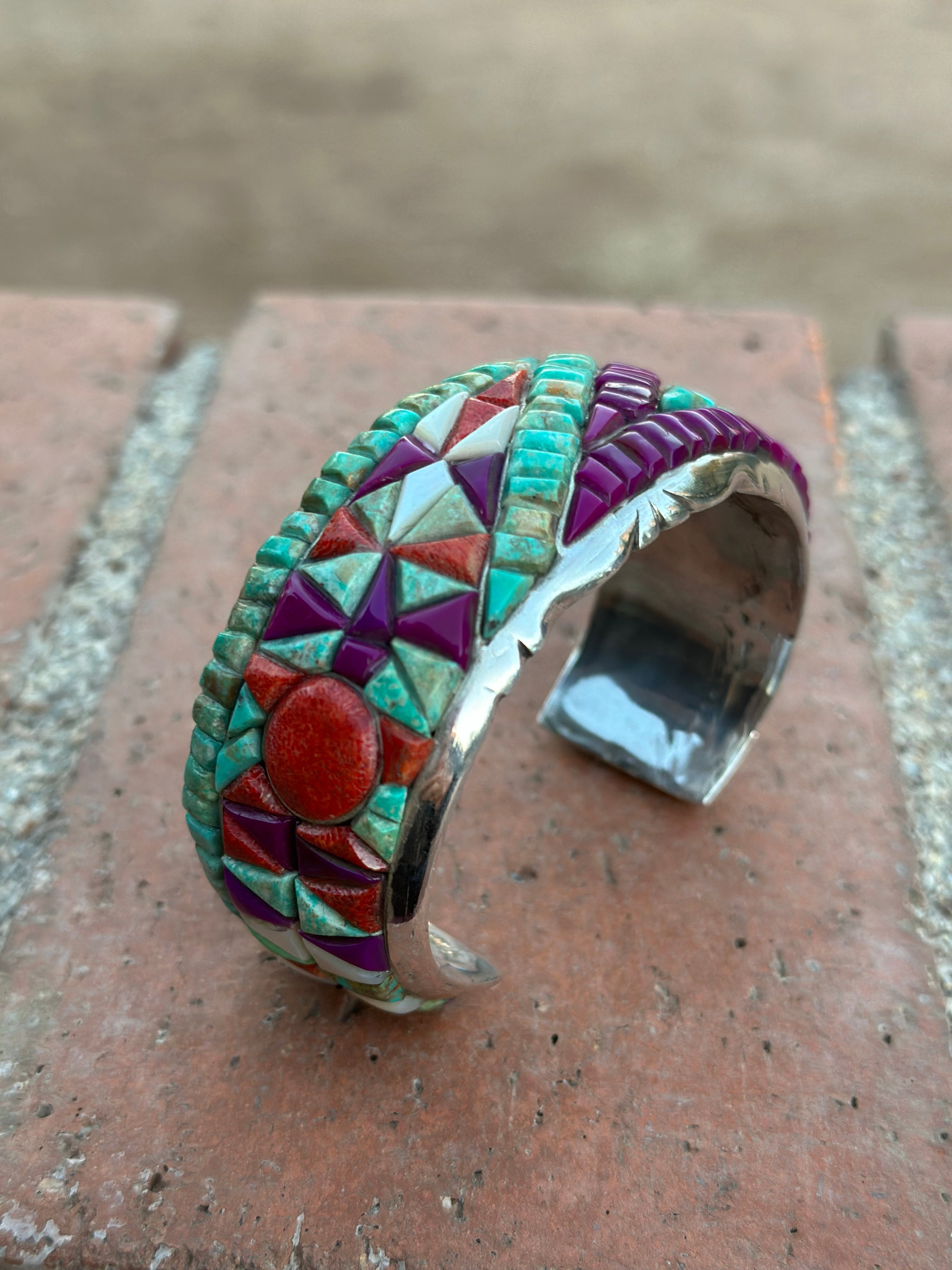 Handmade Sterling Silver Multi Stone Southwest Inlay Cuff