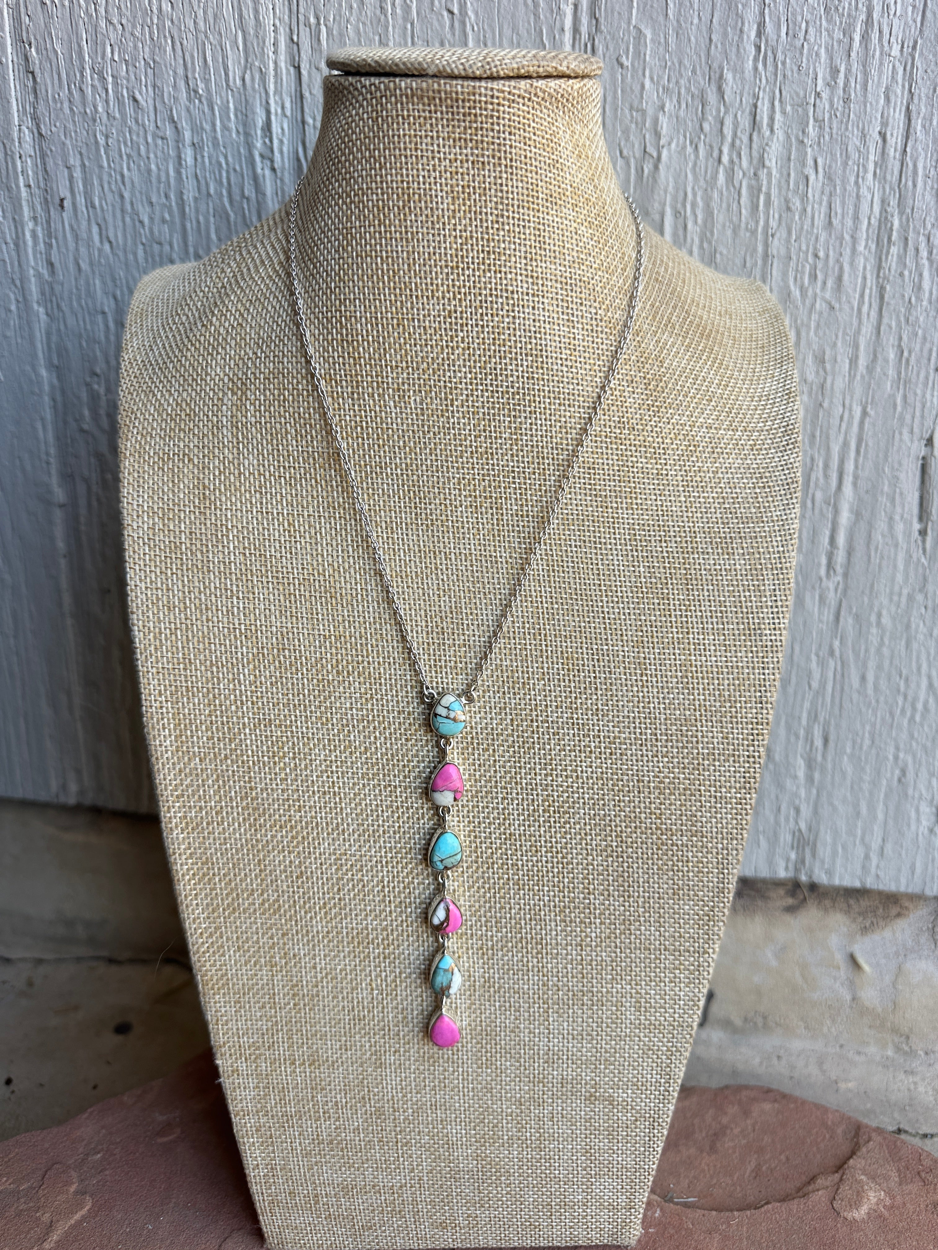 Handmade Cotton Candy Sterling Silver Drop Necklace