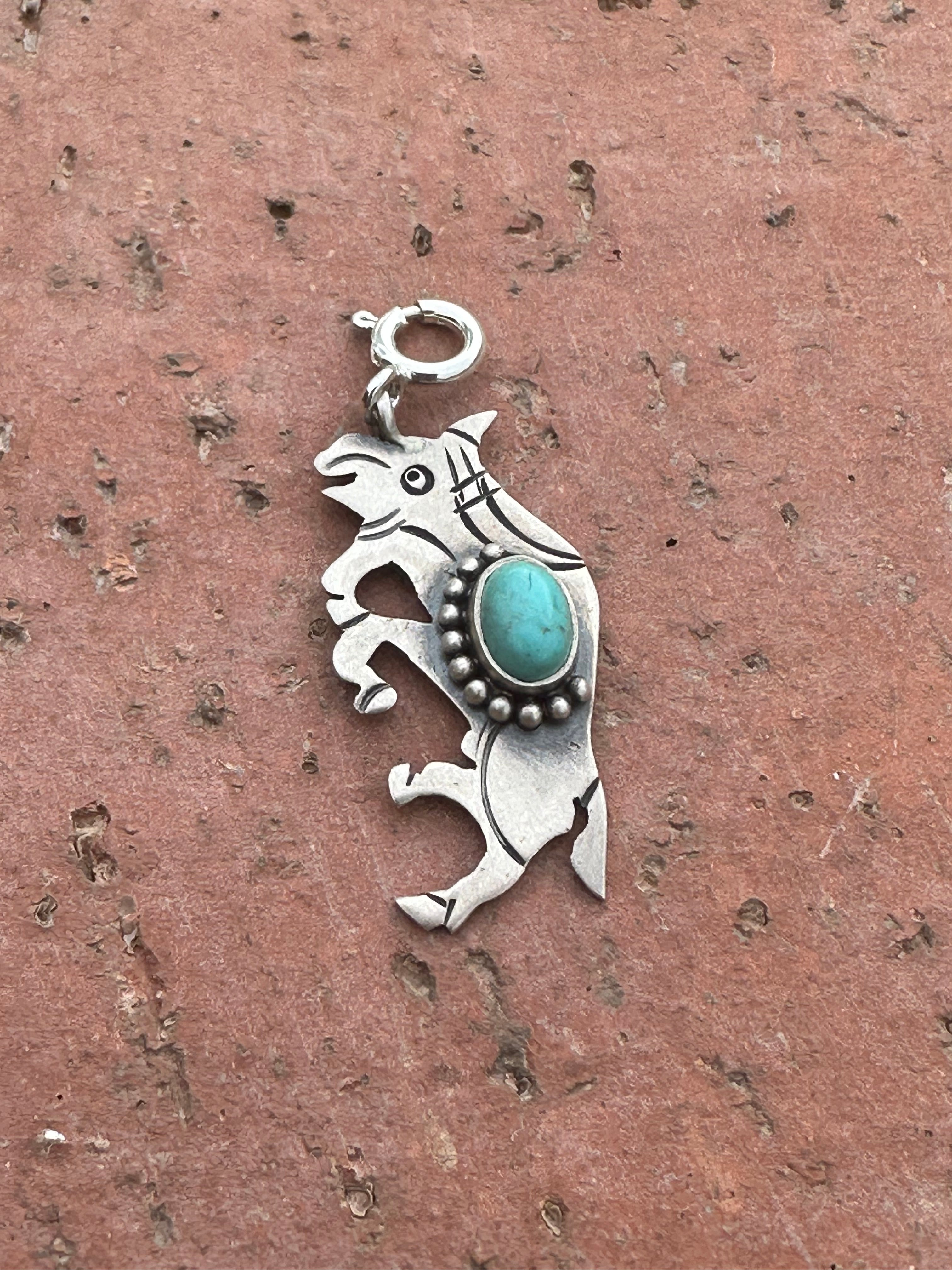 Sterling Silver Turquoise Southwest Rhino Charm