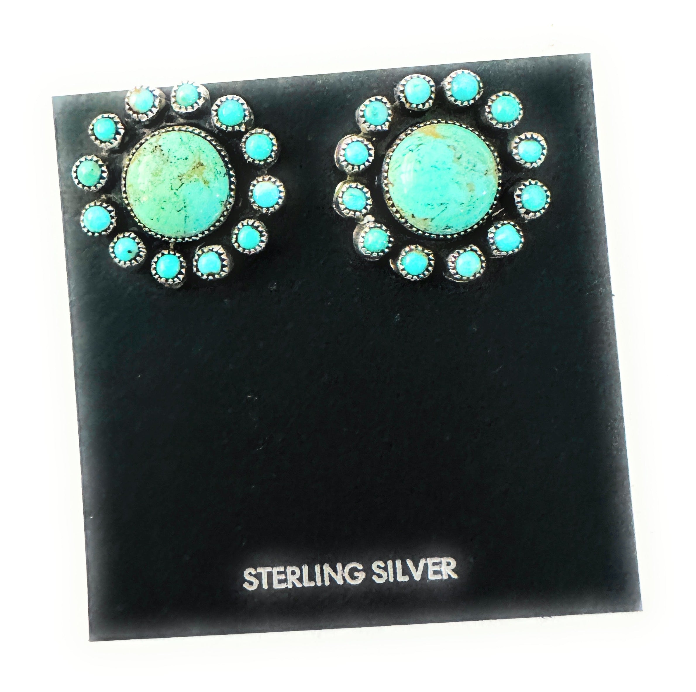 Navajo Sterling Silver & Turquoise Cluster Post Earrings