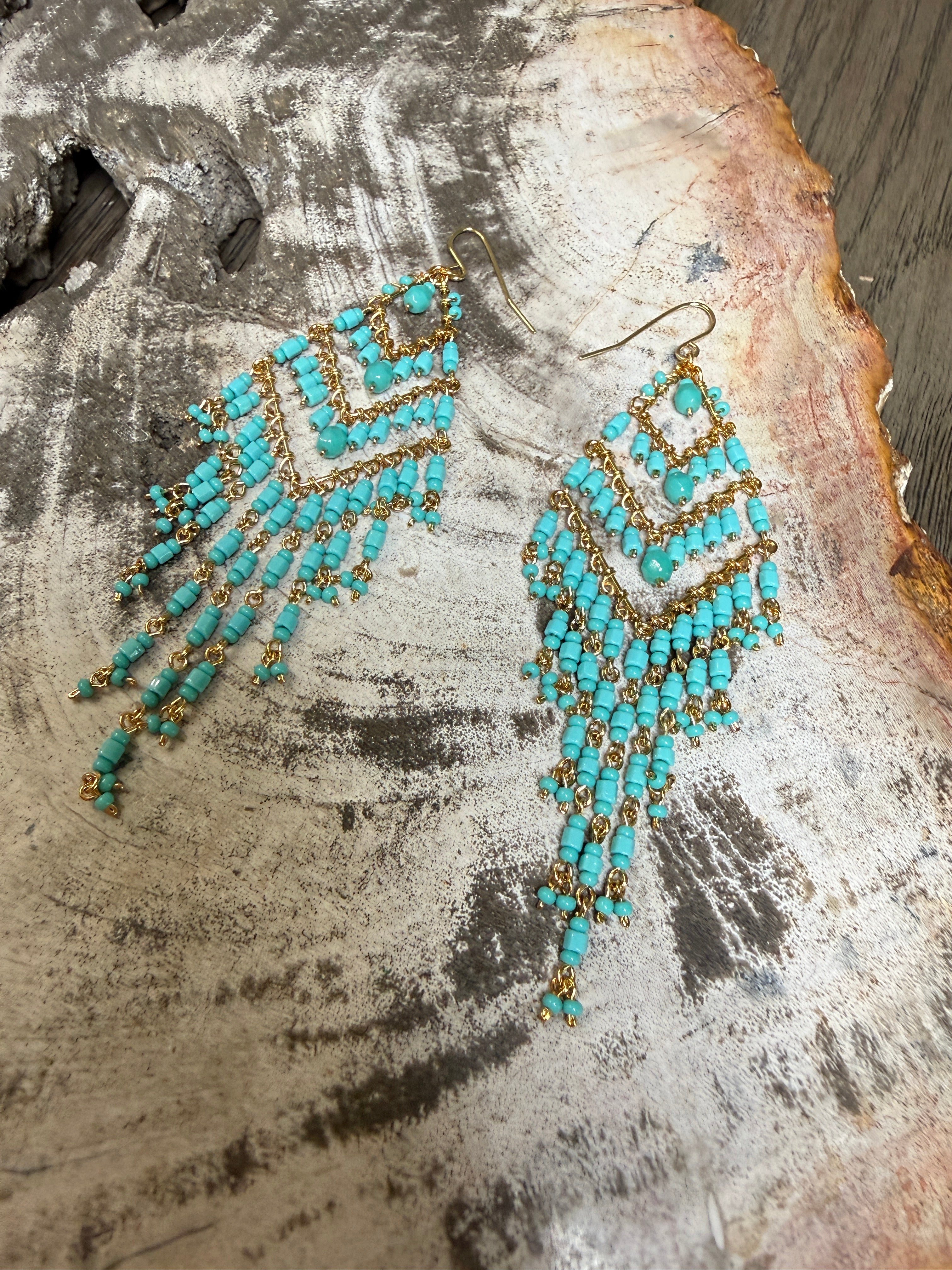 “The Golden Collection” Bella Handmade Gold Plated Turquiose Beaded Earrings