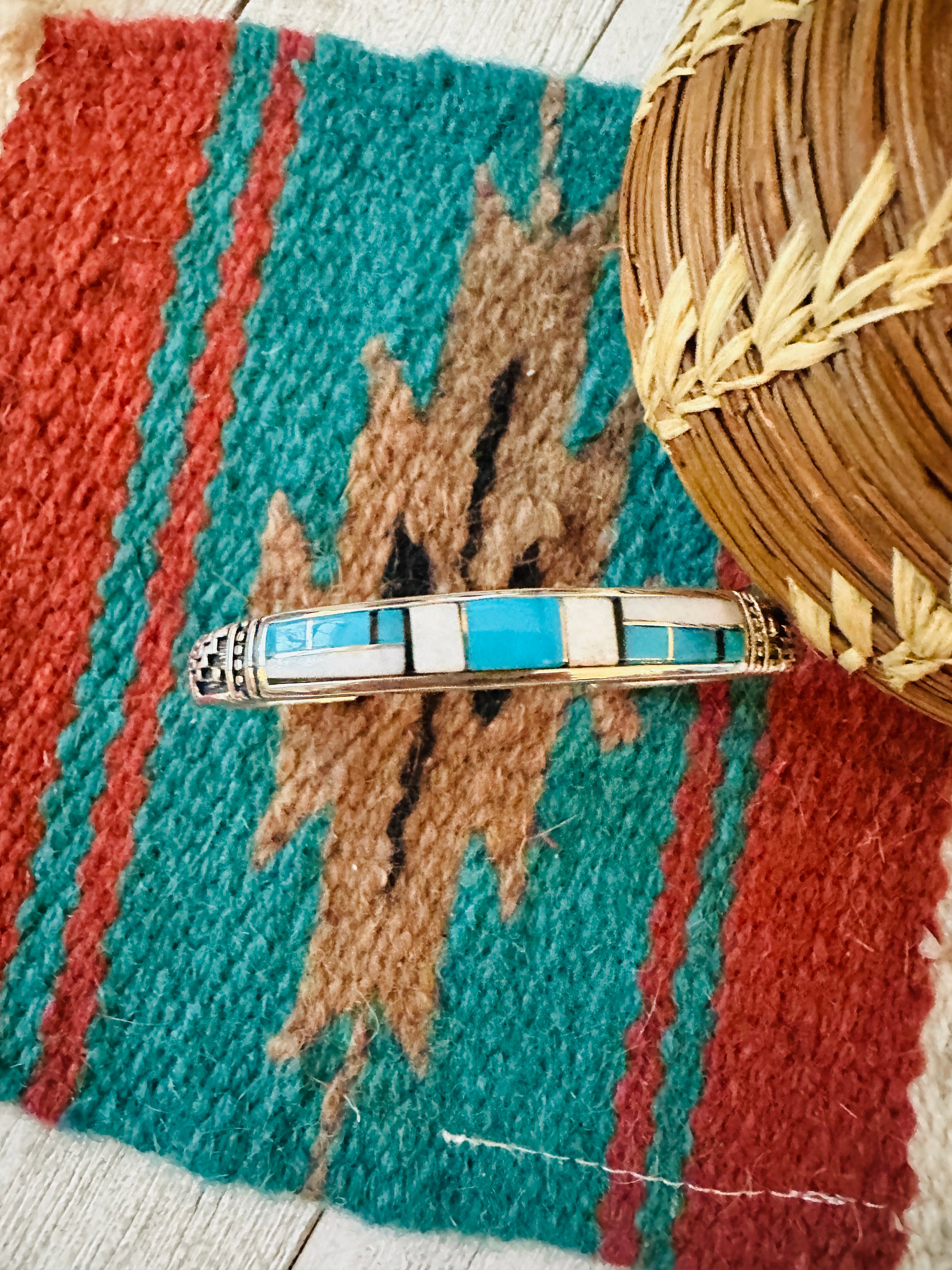 Navajo Multi Stone & Sterling Silver Inlay Cuff Bracelet