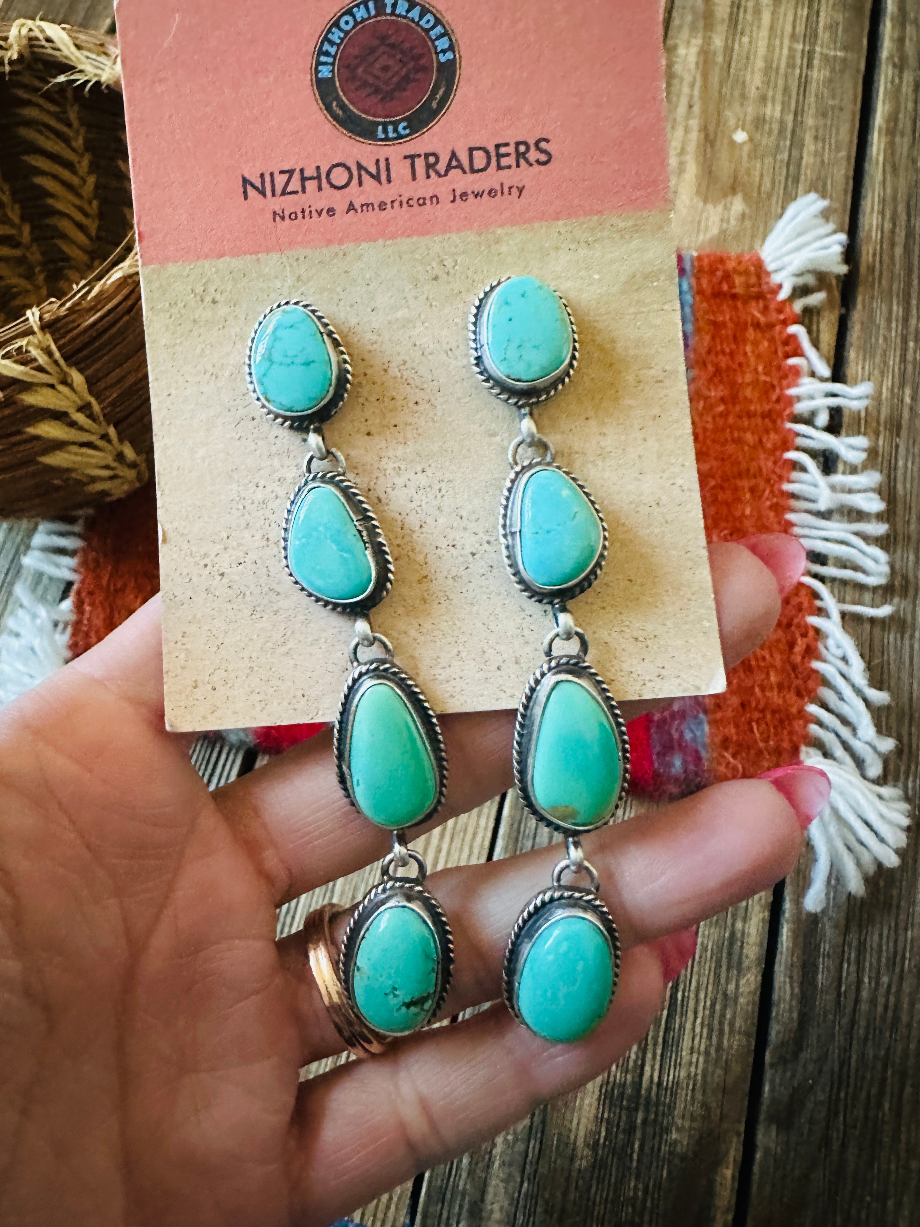 Handcrafted Turquoise & Sterling Silver Dangle Earrings by Marcella James