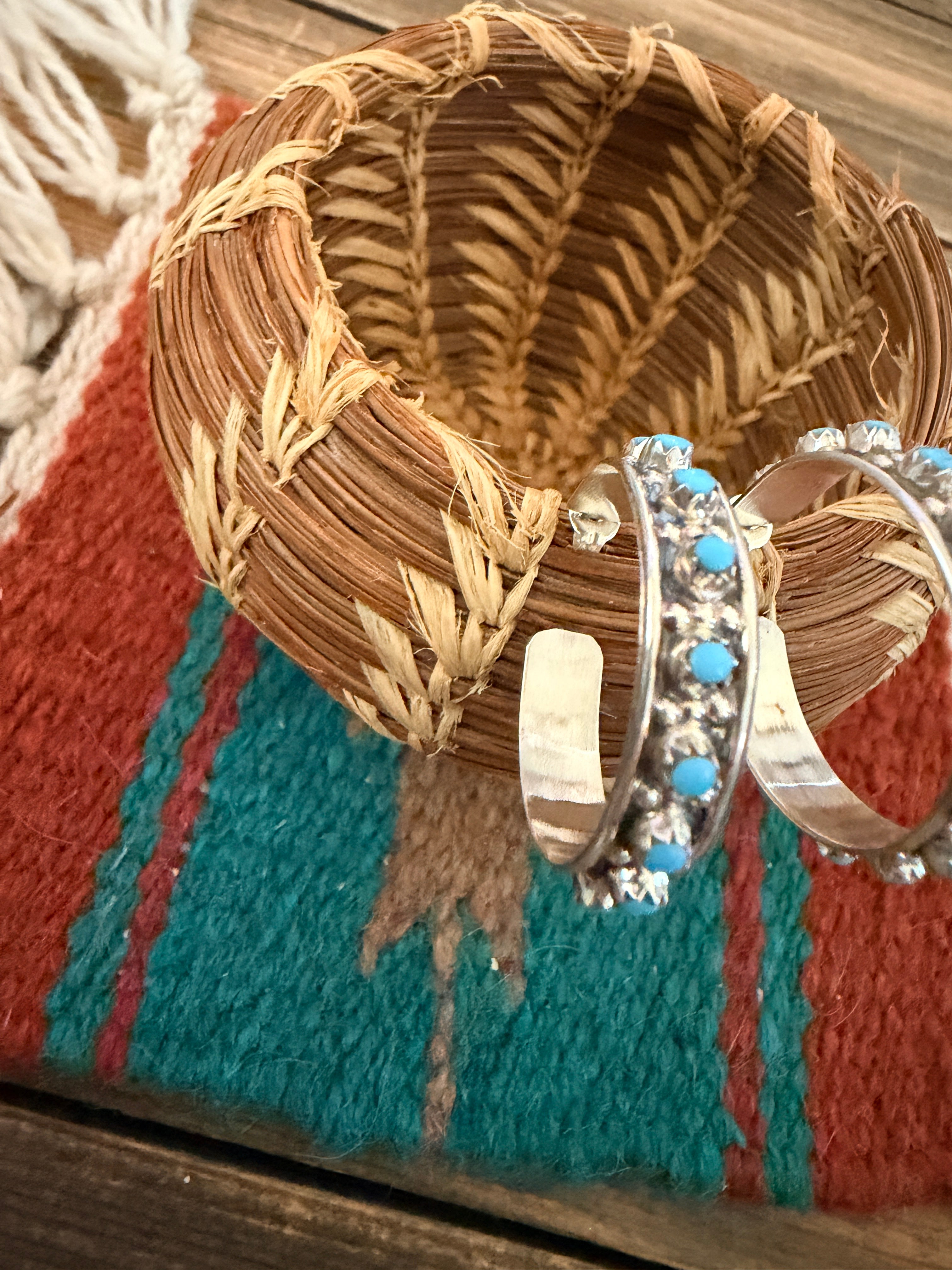 Handcrafted Turquoise & Sterling Silver Hoop Earrings