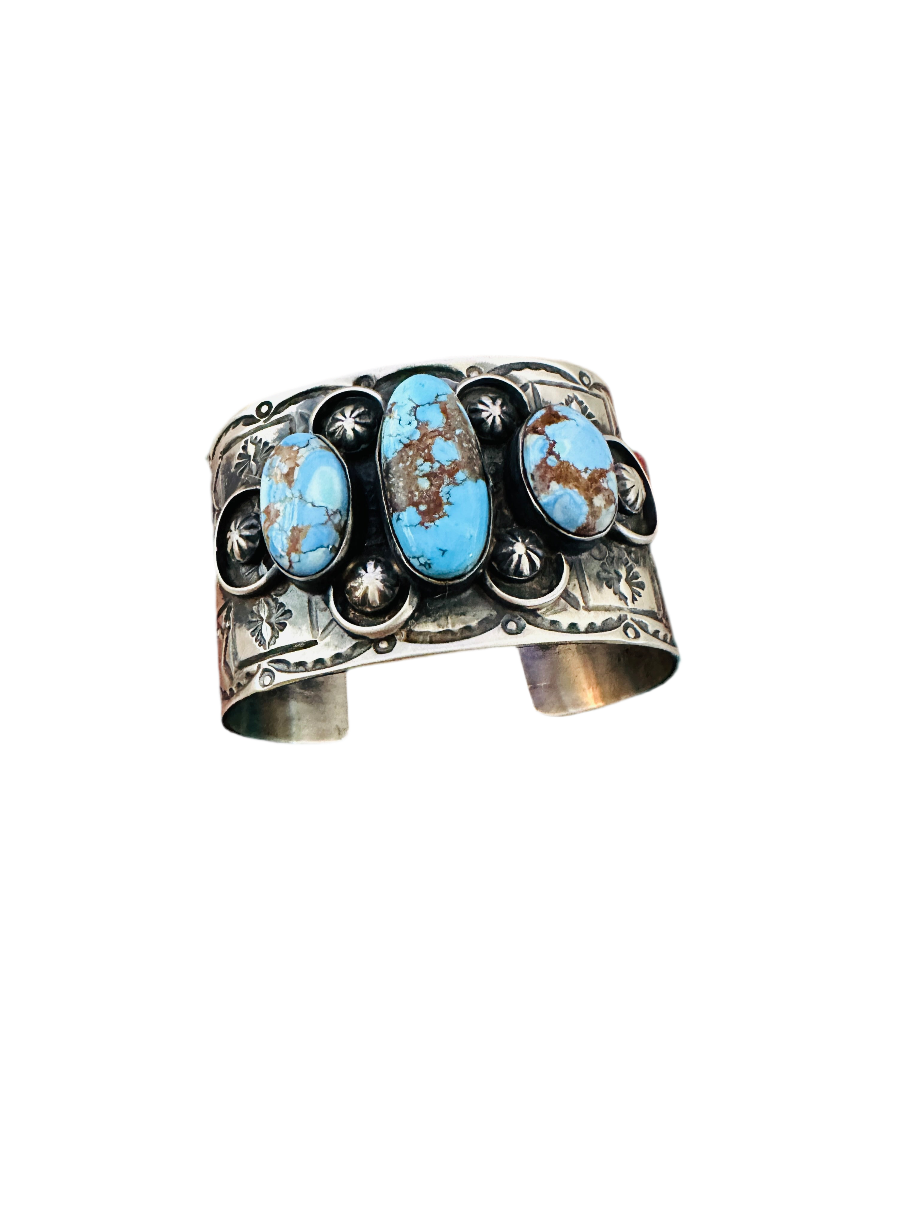 Handcrafted Sterling Silver & Golden Hills Turquoise Cuff Bracelet by Chimney Butte /