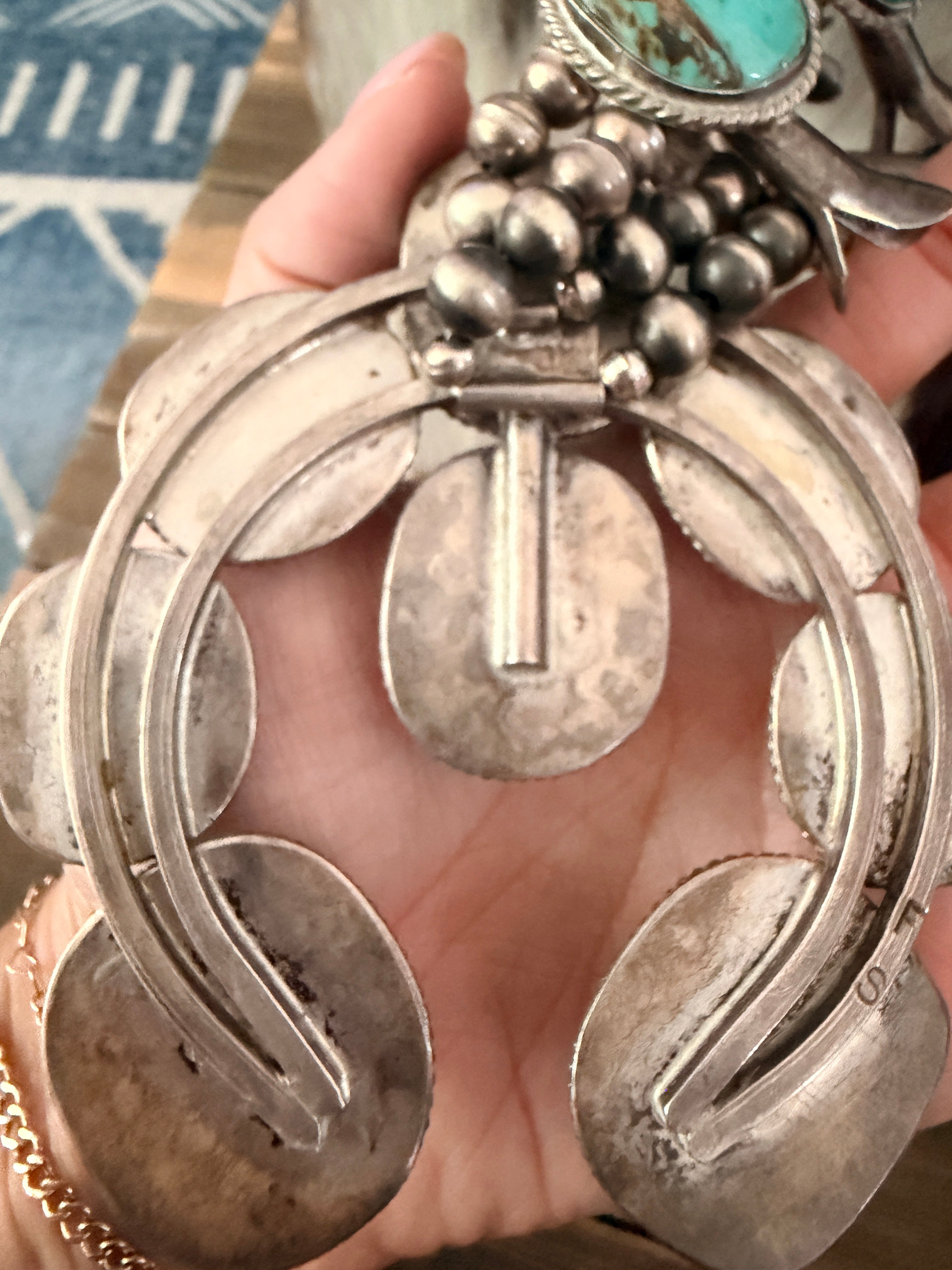 Old Pawn Handcrafted Turquoise & Sterling Silver Squash Blossom Necklace