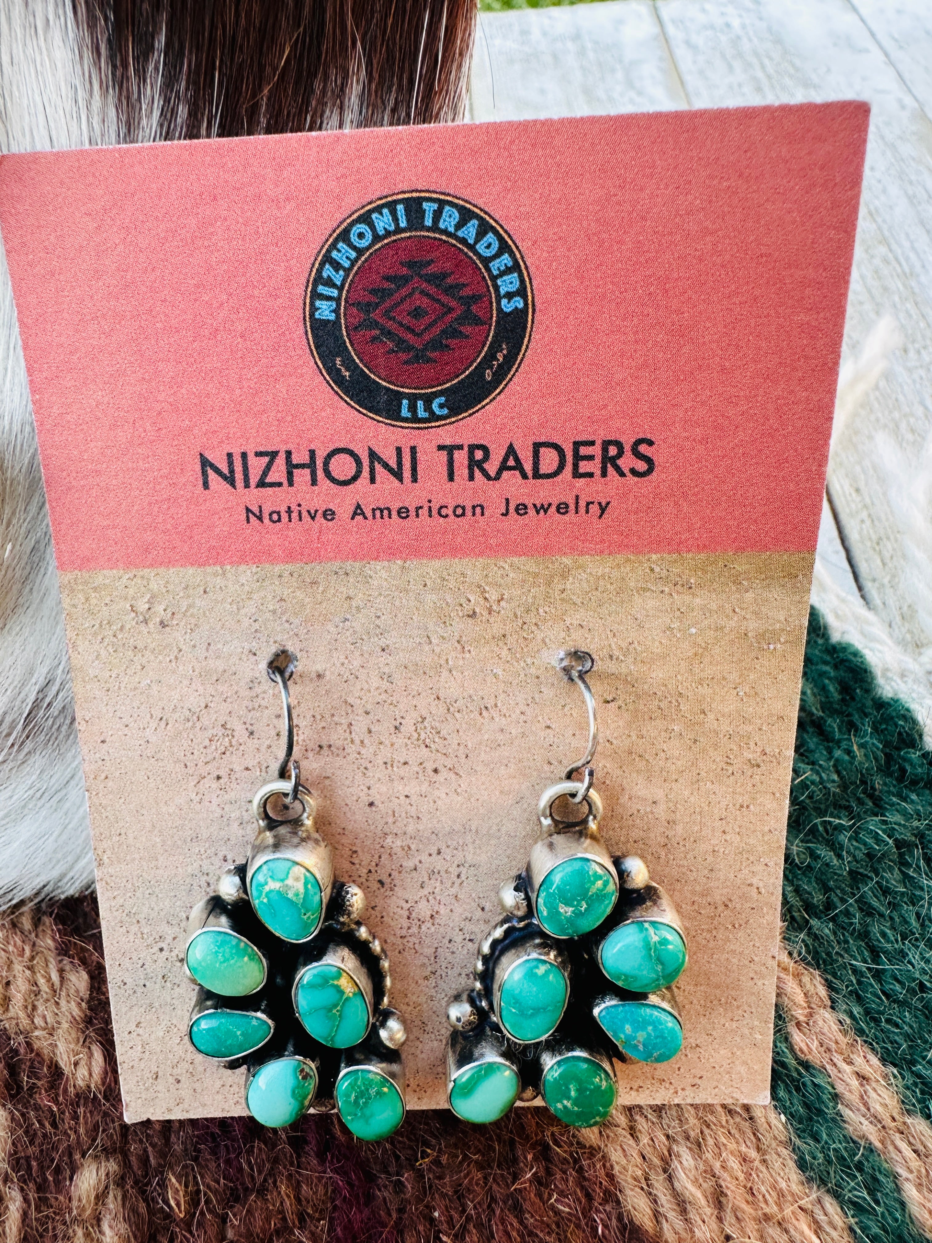 Handcrafted Emerald Valley Turquoise & Sterling Silver Necklace and Earring Set by Sheila Becenti