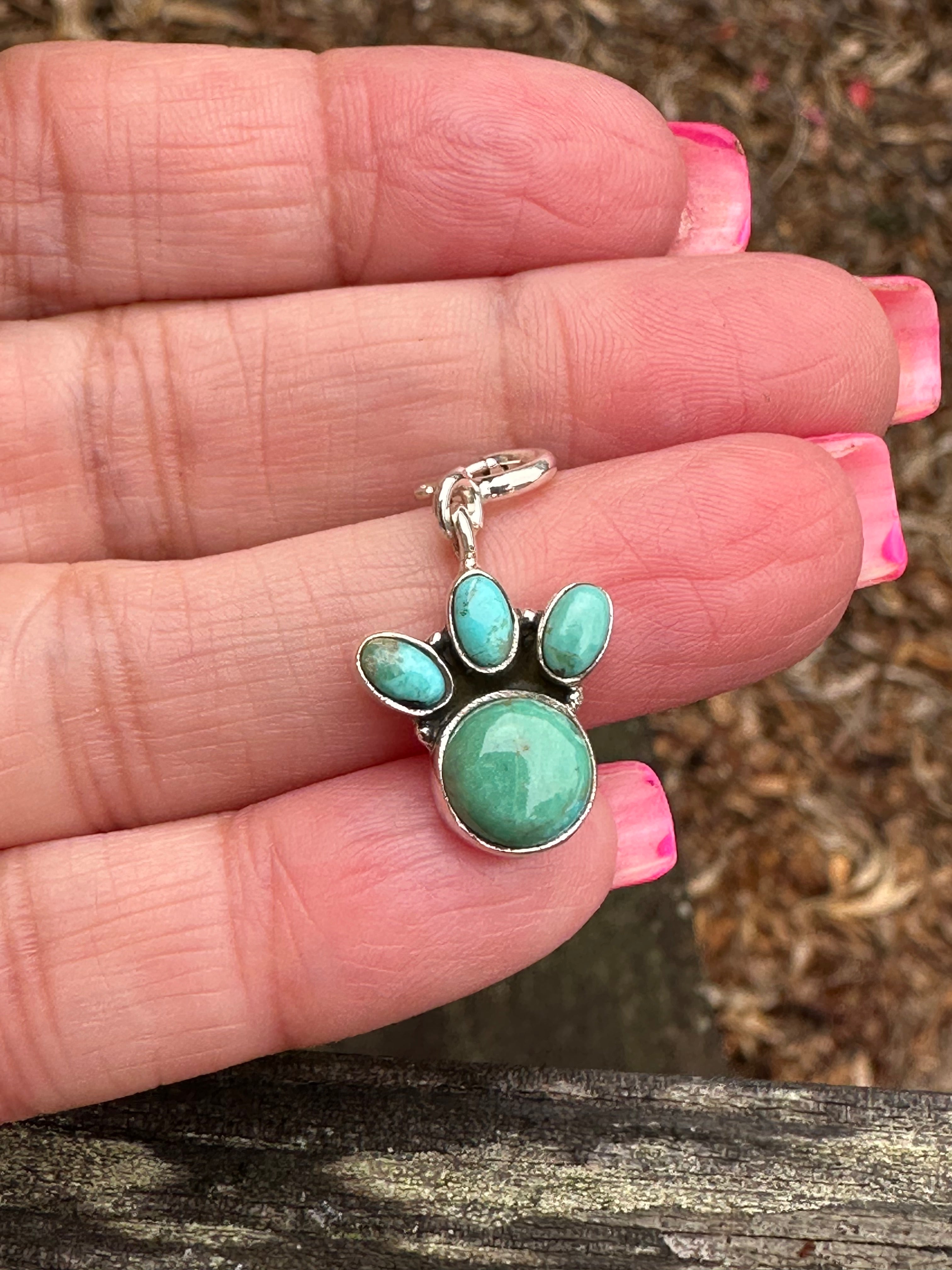 Sterling Silver and Turquoise Puppy Paw Charm