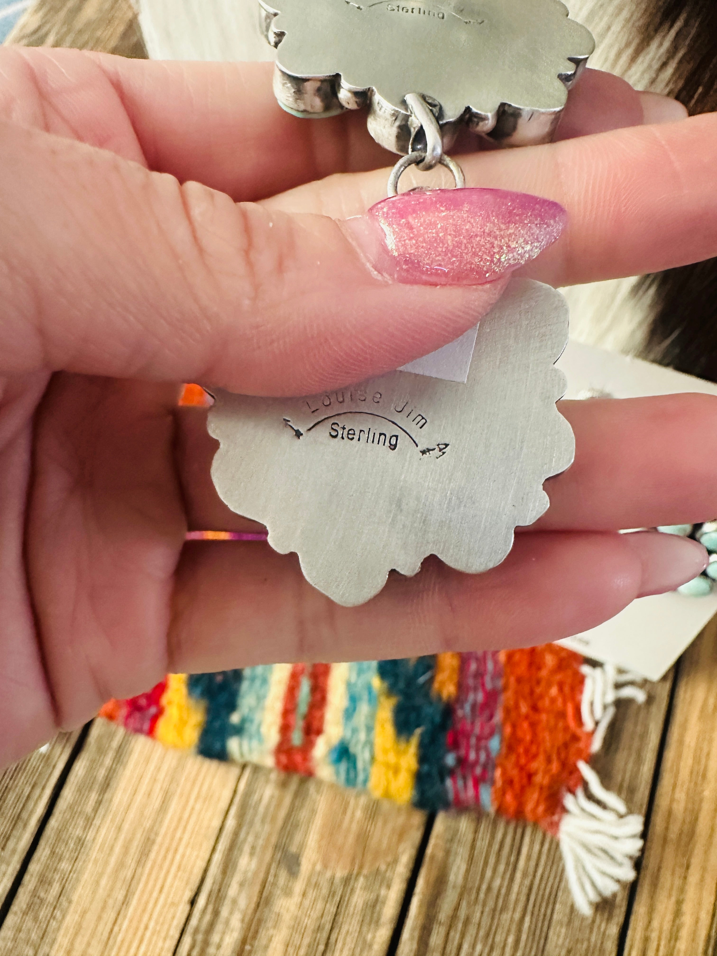 Handcrafted Dry Creek Turquoise & Sterling Silver Necklace and Earring Set by Louise Jim