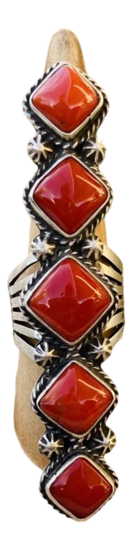 Navajo Coral & Sterling Silver Statement Ring Size 8