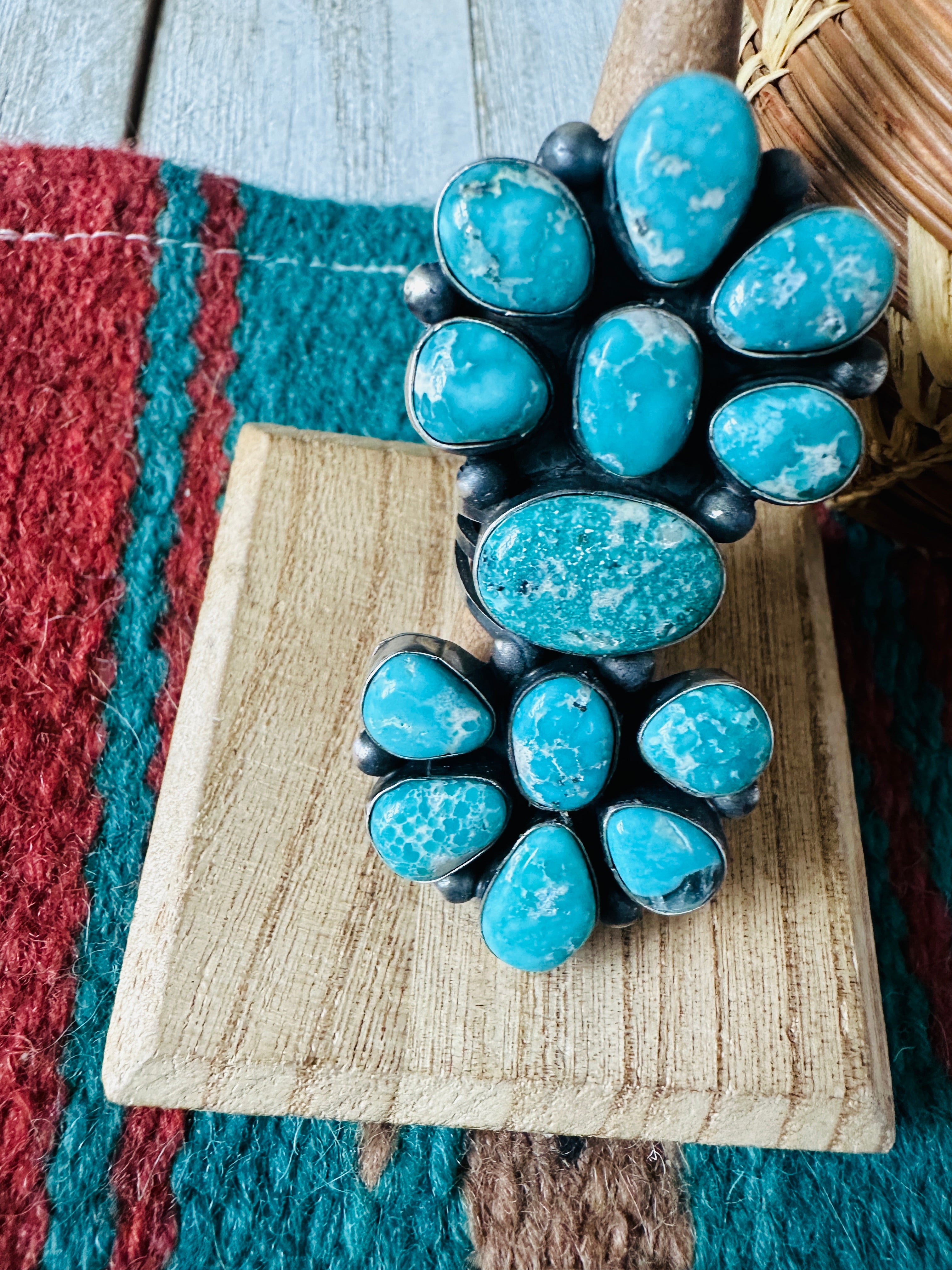 Navajo Sterling Silver & Kingman Turquoise Ring Size 7