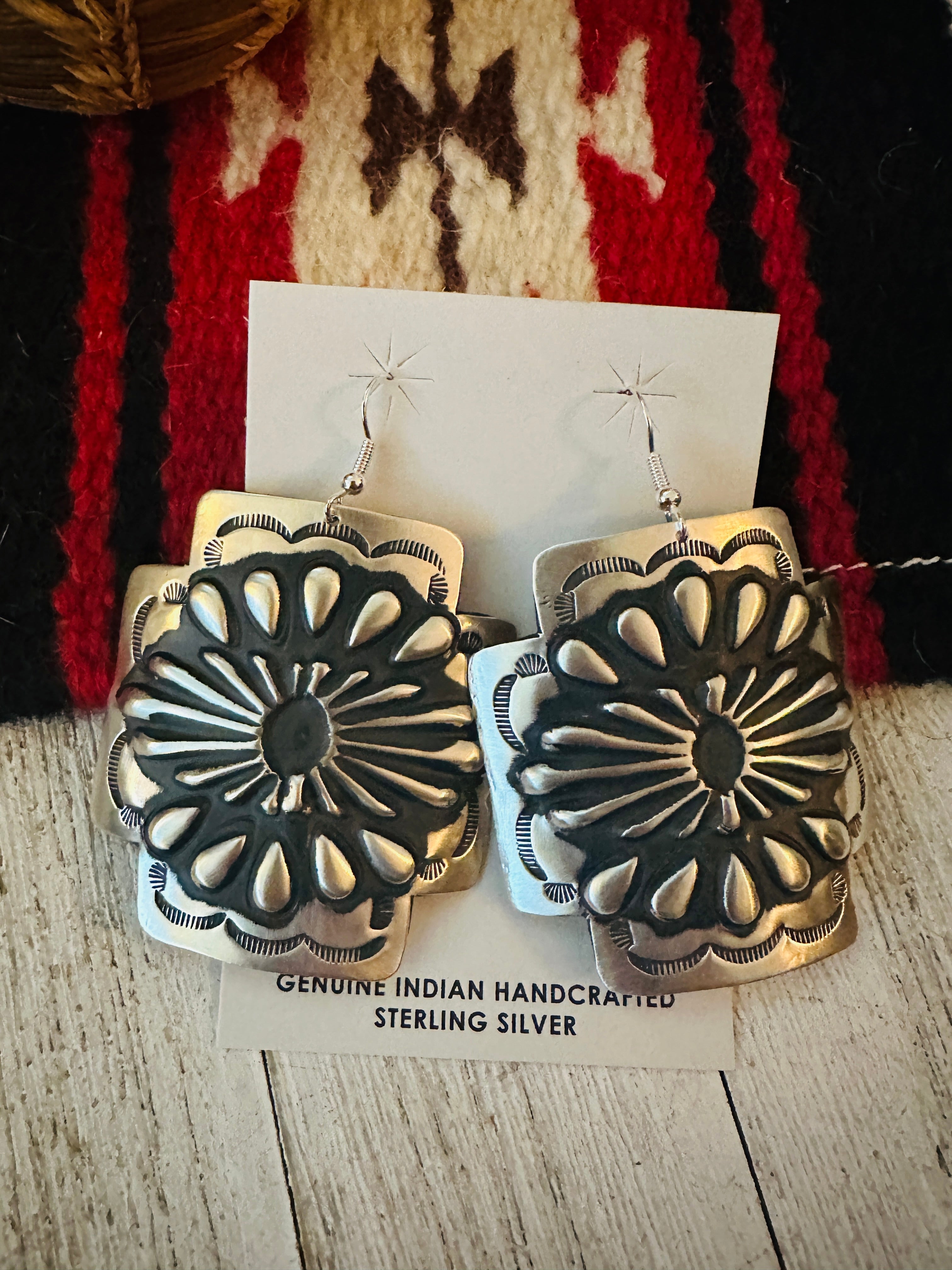 Navajo Sterling Silver Concho Cross Earrings