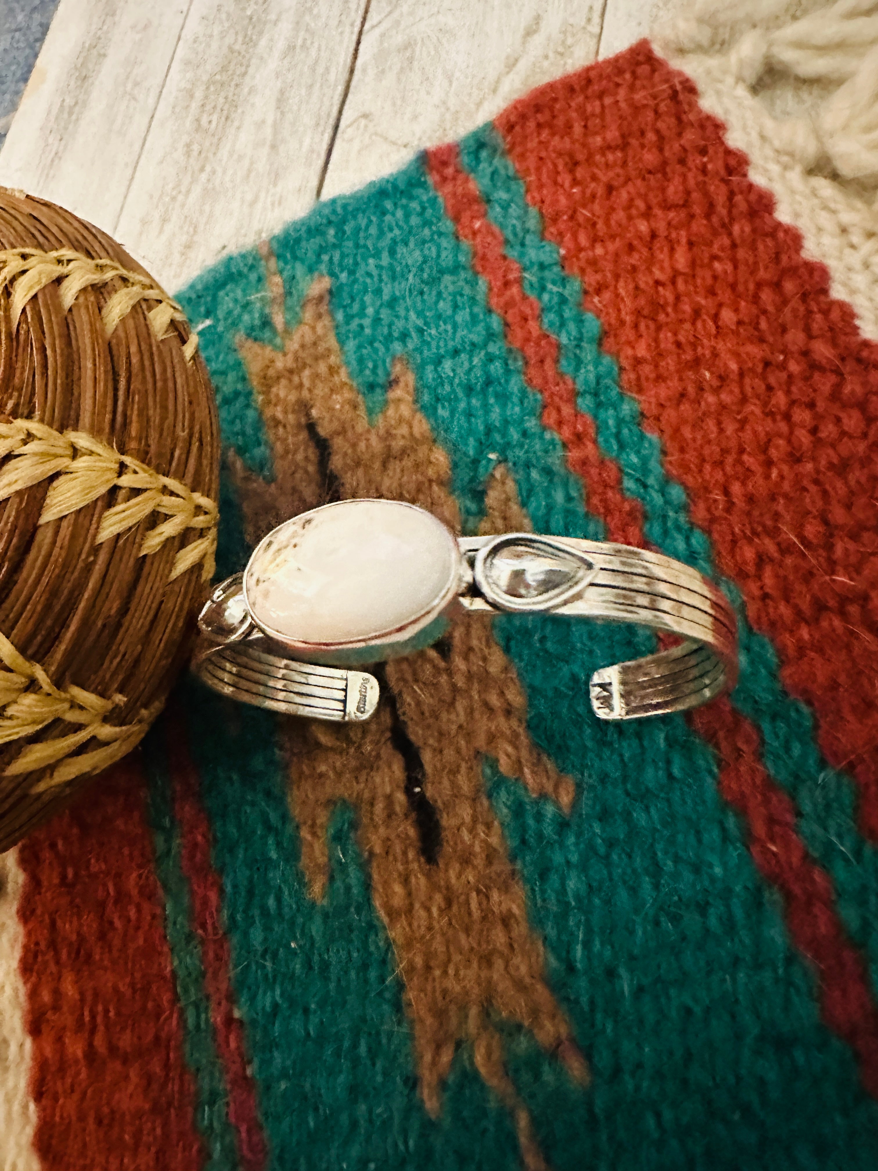 Navajo White Buffalo & Sterling Silver Cuff Bracelet