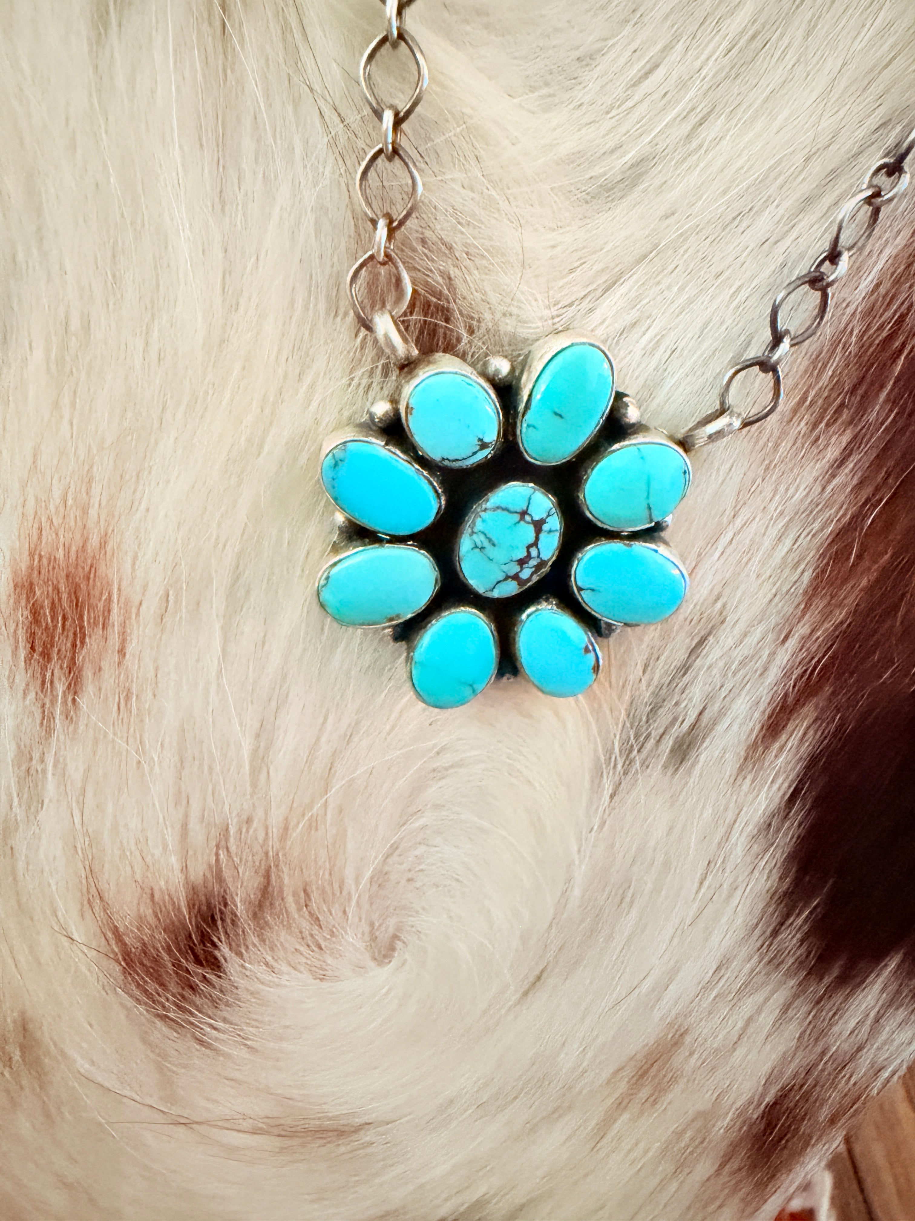 Handcrafted Turquoise & Sterling Silver Cluster Necklace by Ella Peter