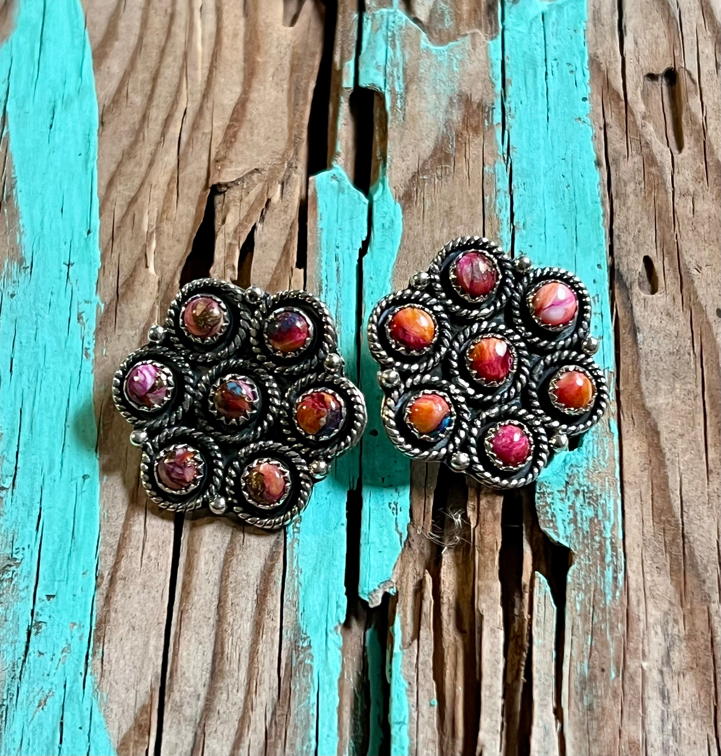 Handmade Pink Dream Mojave Post Sterling Silver Earrings Signed Nizhoni A1