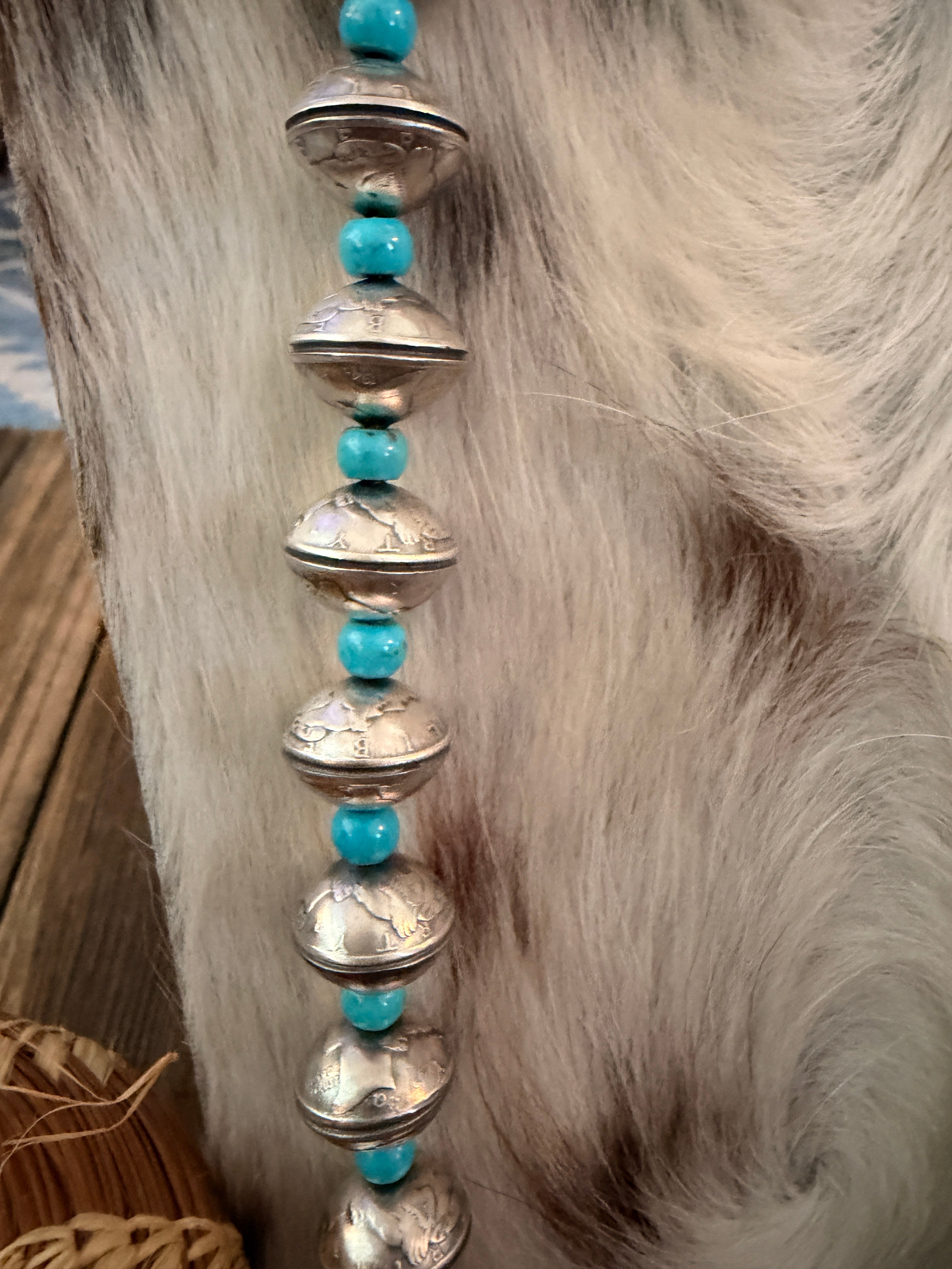 Handcrafted Turquoise & Sterling Silver Liberty Dime Beaded Necklace by James McCabe