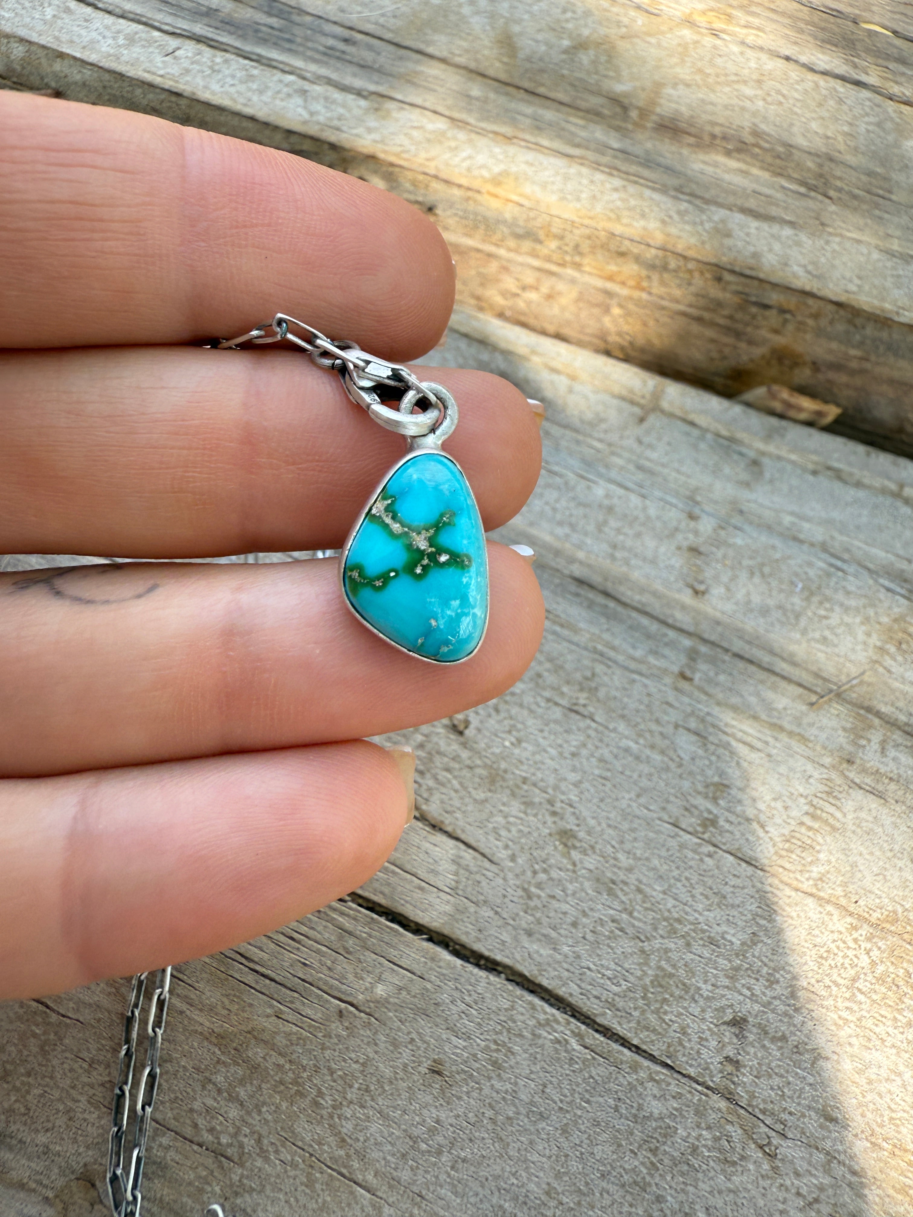 Handmade Sterling Silver Sonoran Mountain Turquoise Single Stone Necklace