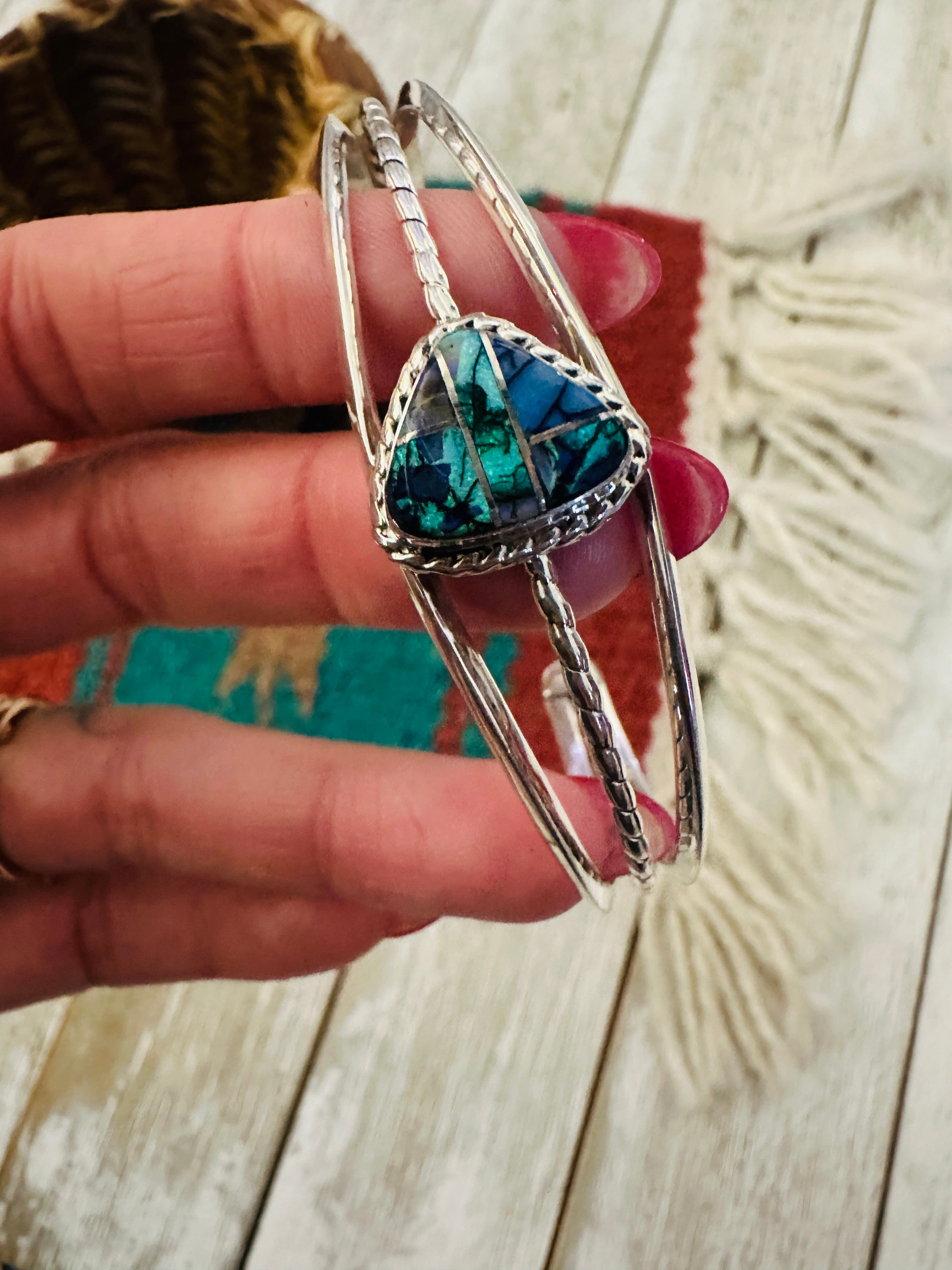 Handcrafted Opal & Sterling Silver Inlay Cuff Bracelet