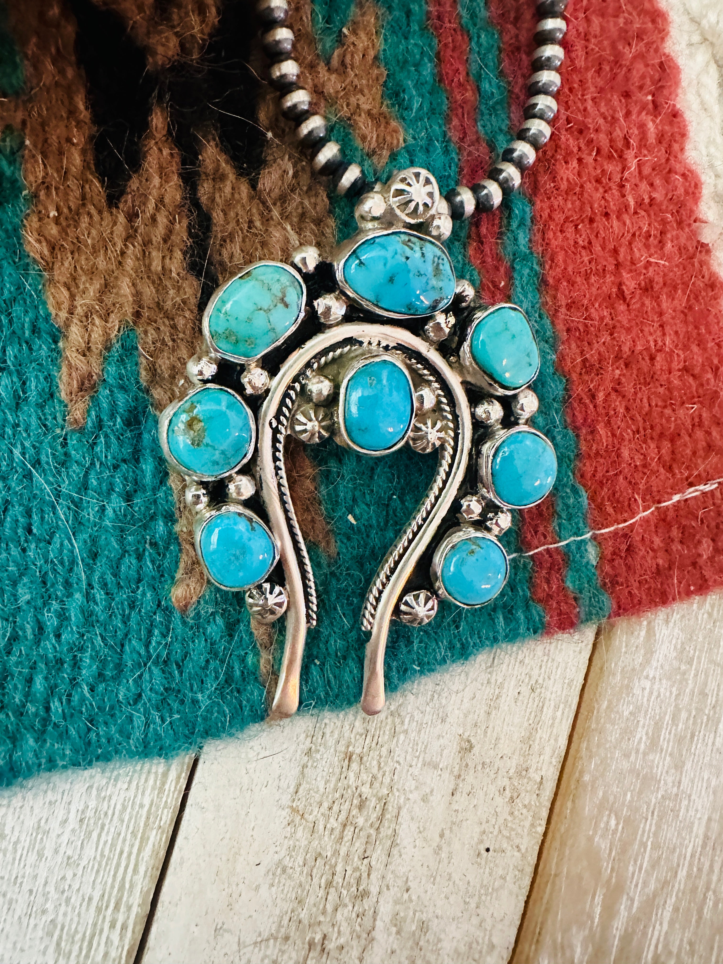 Navajo Sterling Silver & Kingman Turquoise Naja Pendant