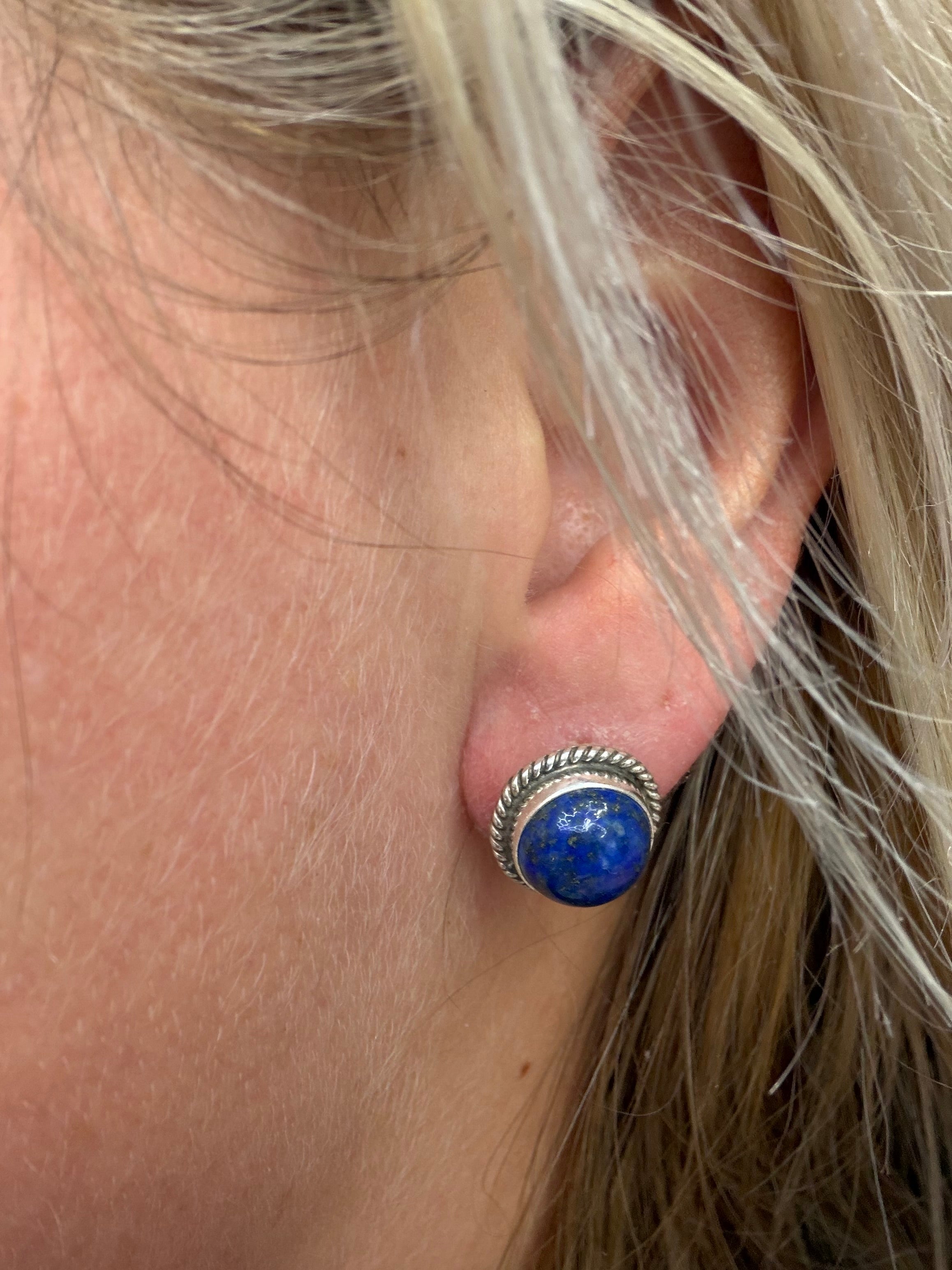 Sterling Silver Deep Blue Lapis Stud Earrings