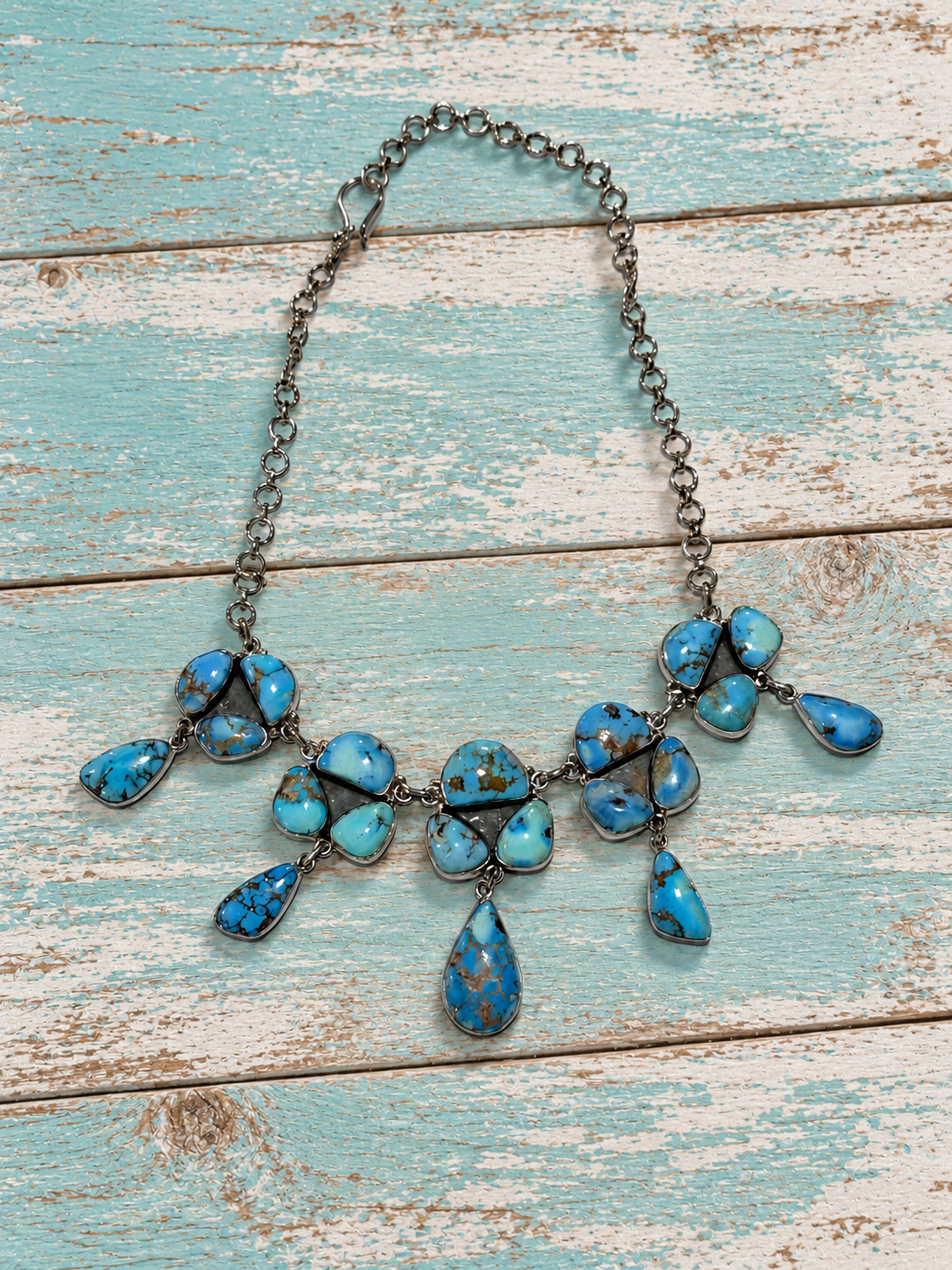 Handmade Golden Hills Turquoise & Sterling Silver Waterfall Necklace