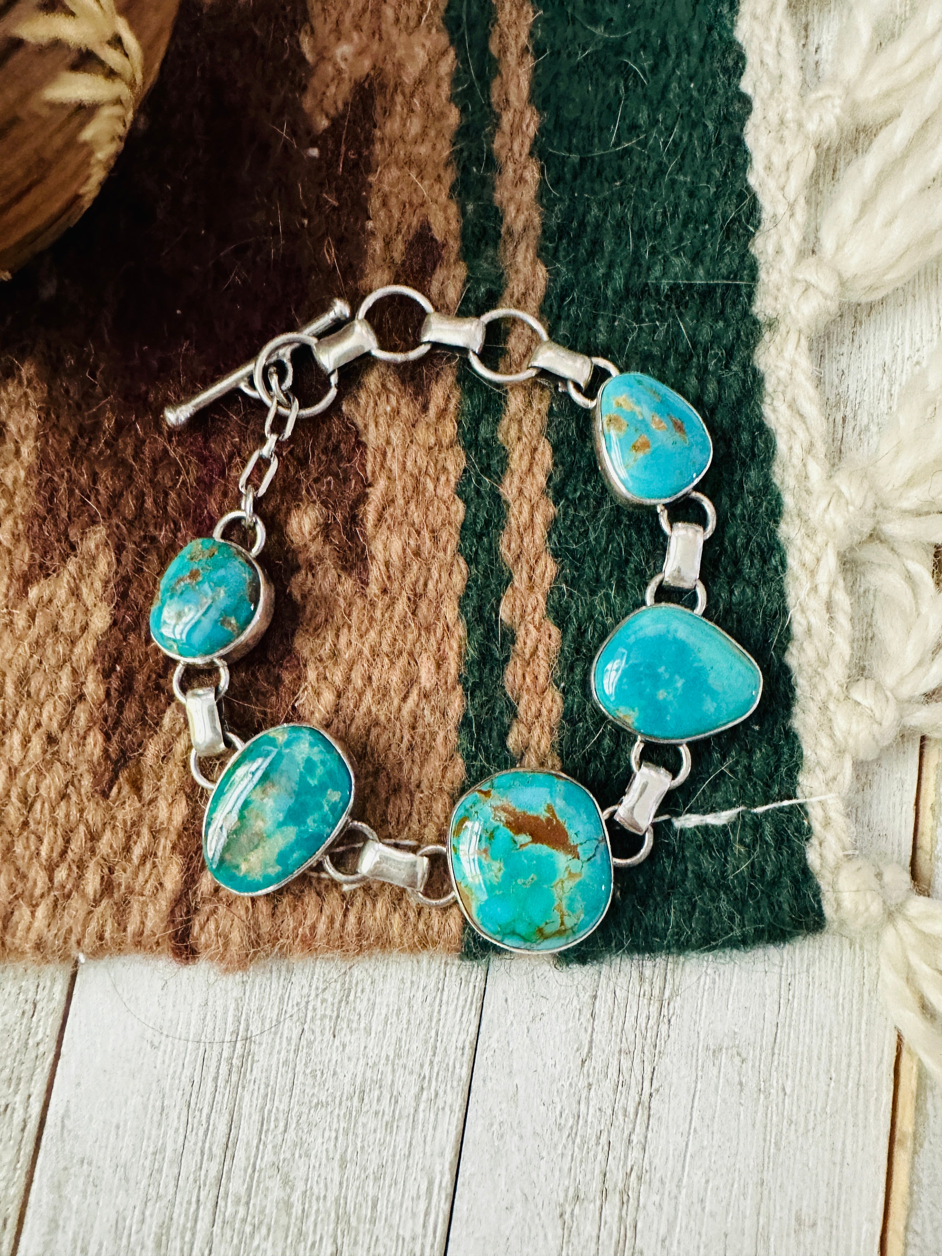 Navajo Turquoise & Sterling Silver Link Bracelet