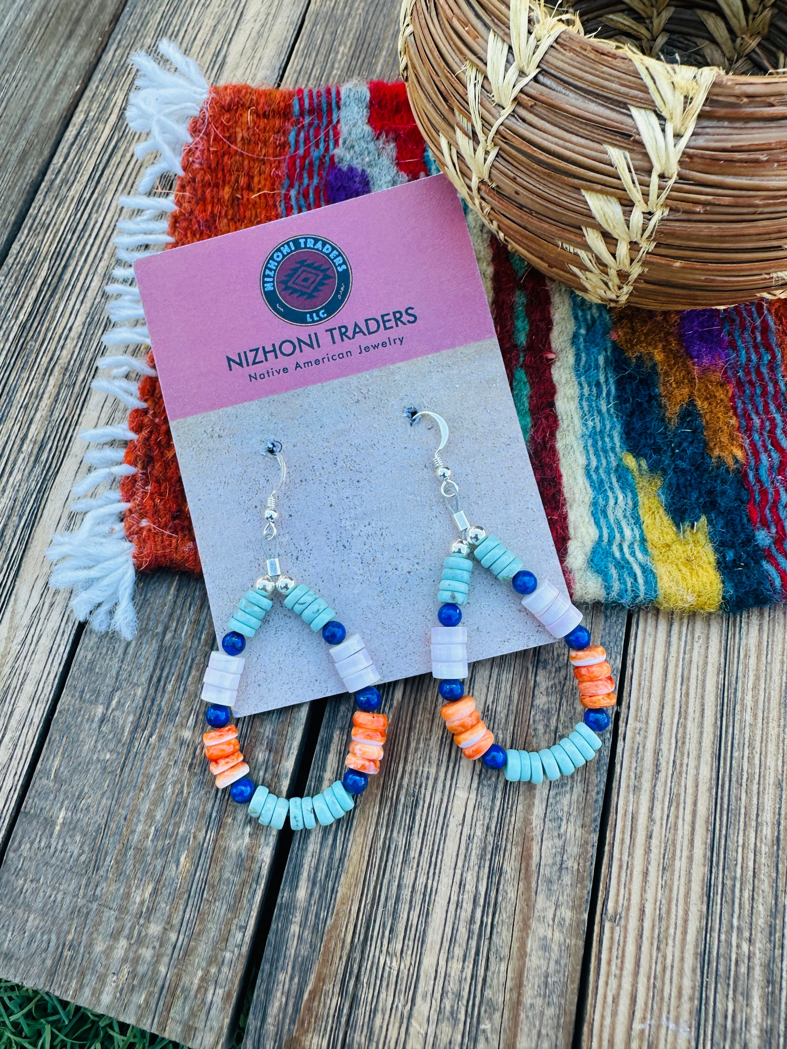 Handcrafted Multi Stone & Sterling Silver Beaded Dangle Hoop Earrings