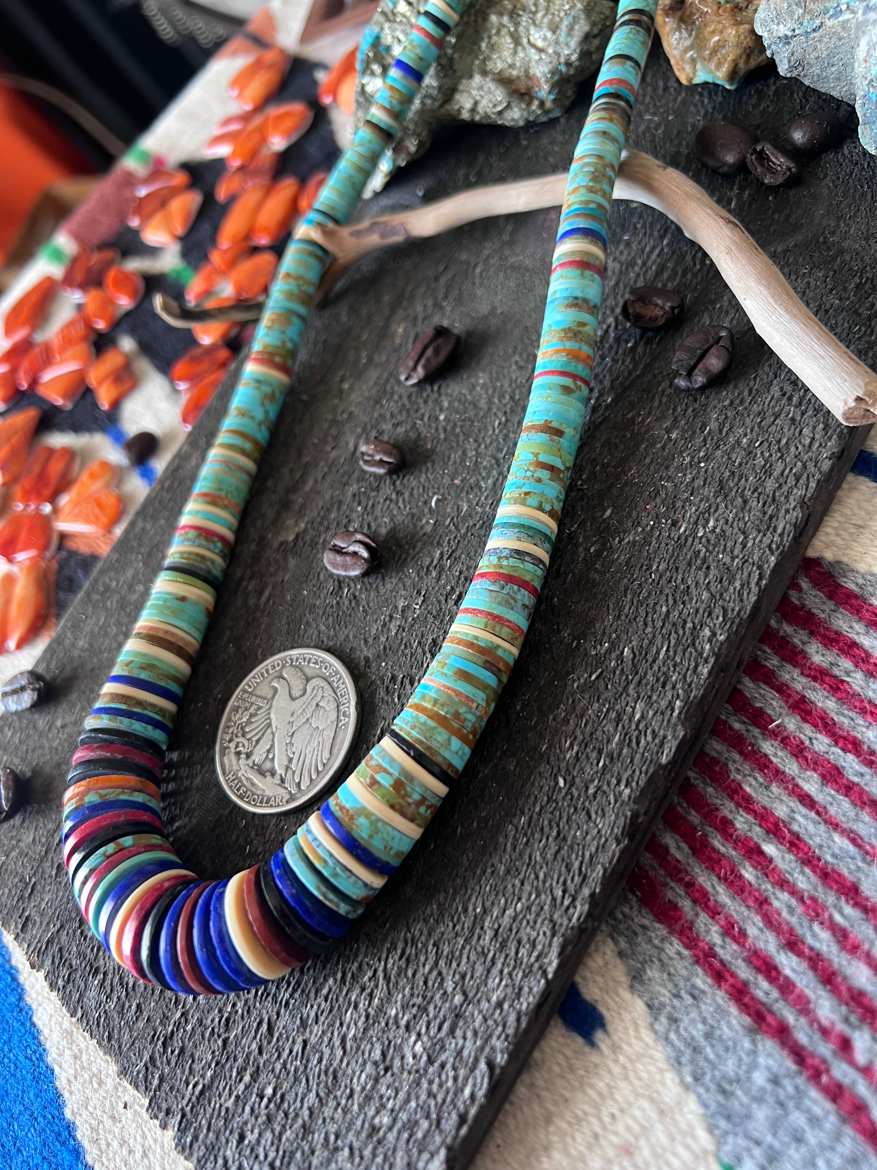 Ronald Chavez Handcrafted Multistone Heishi Beaded Santo Domingo Necklace