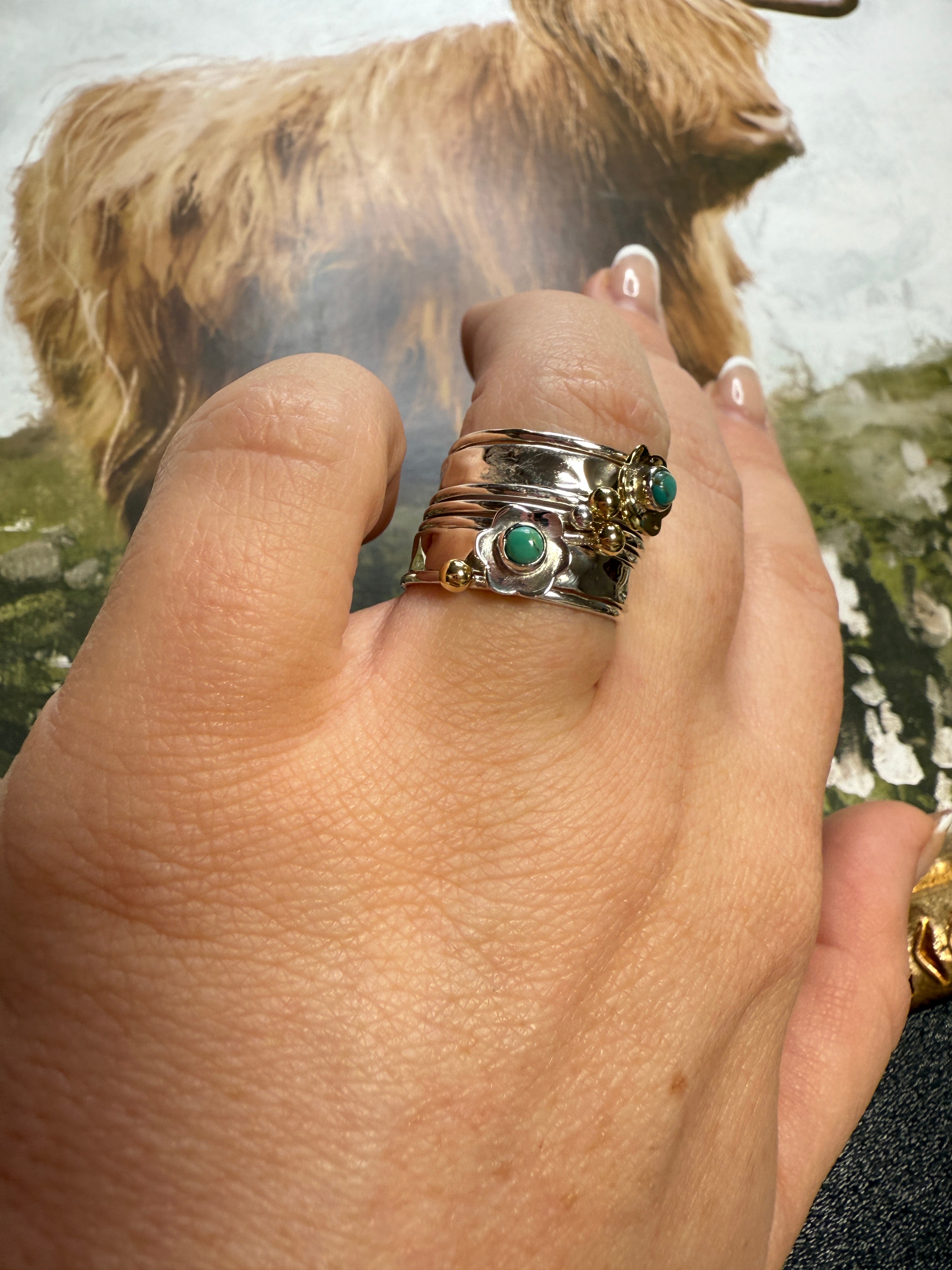 Handmade Sterling Silver Turquoise Flower Stacker Ring