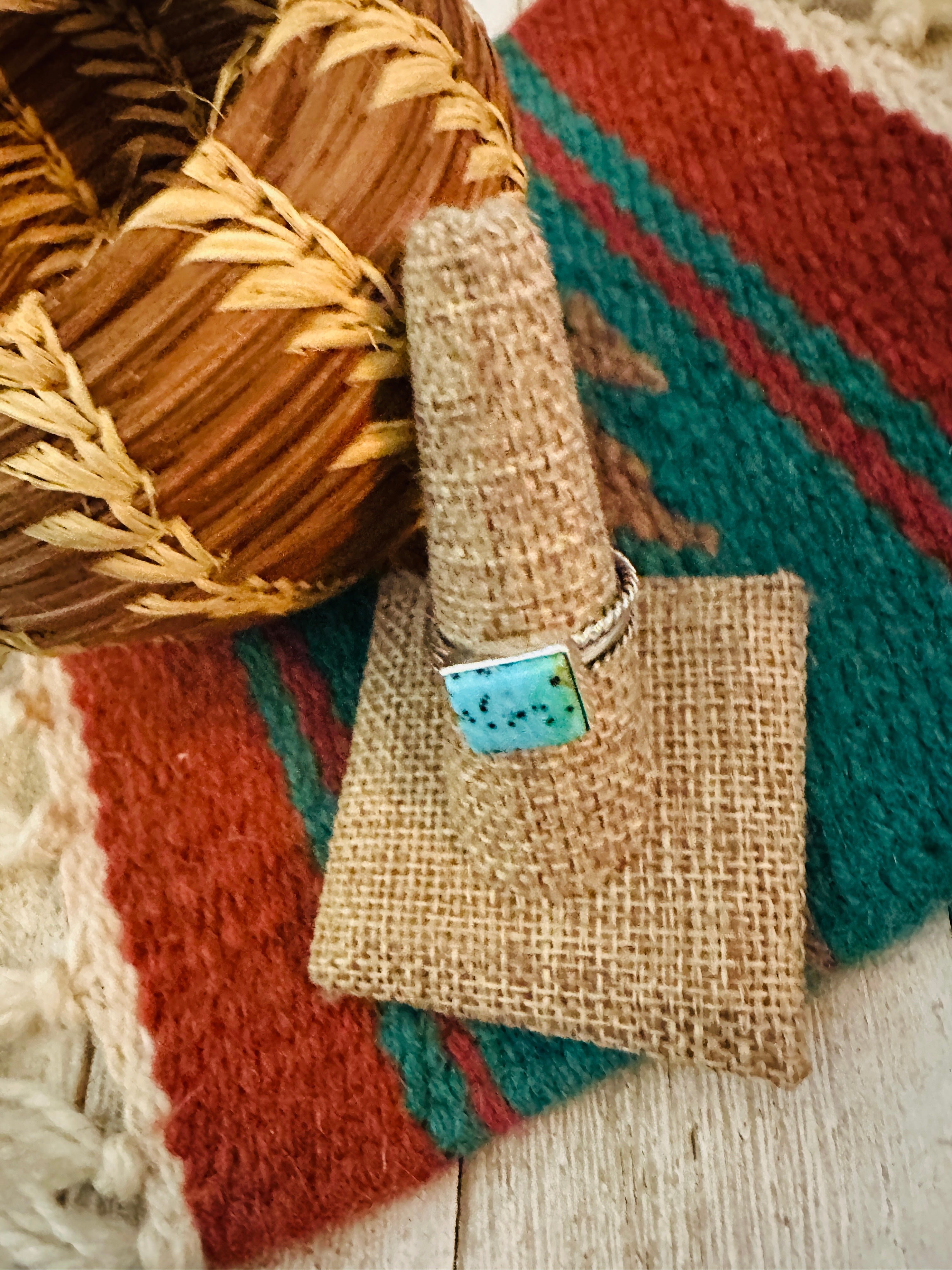 Handcrafted Sterling Silver & Turquoise Ring Size 9